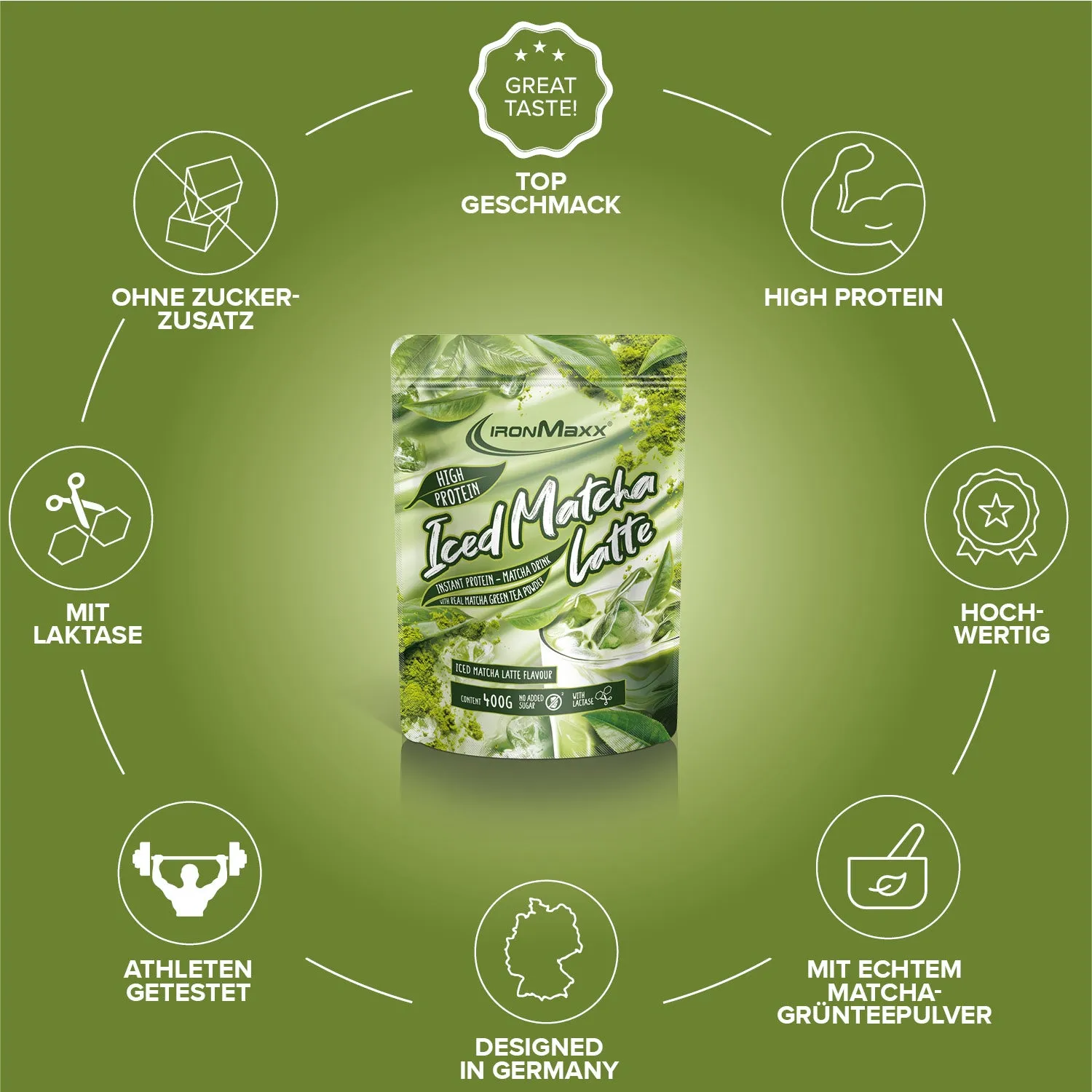 Iron Maxx Iced Matcha Latte Proteinpulver Matcha 400 g Whey