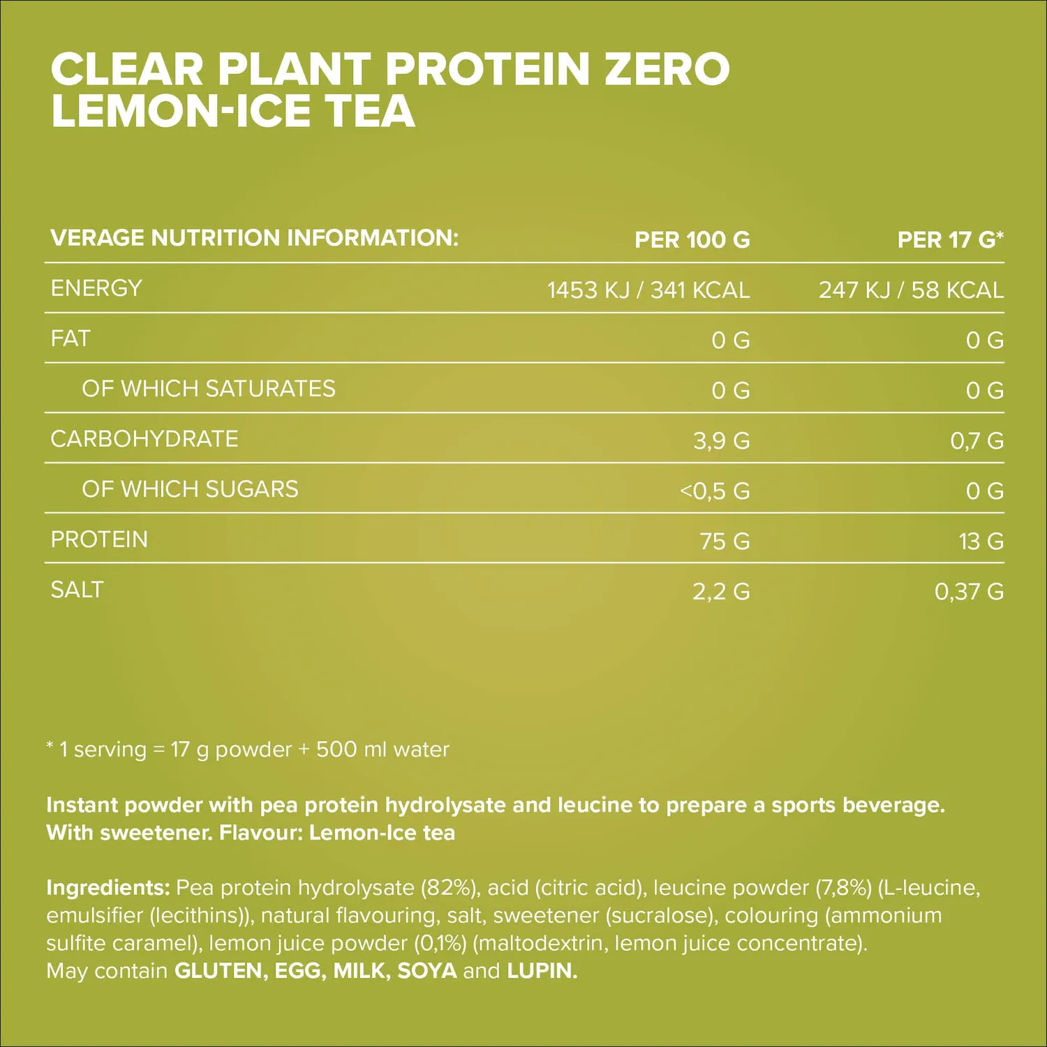 Iron Maxx Clear Plant Protein ZERO 400g Lemon Ice Tea vegan