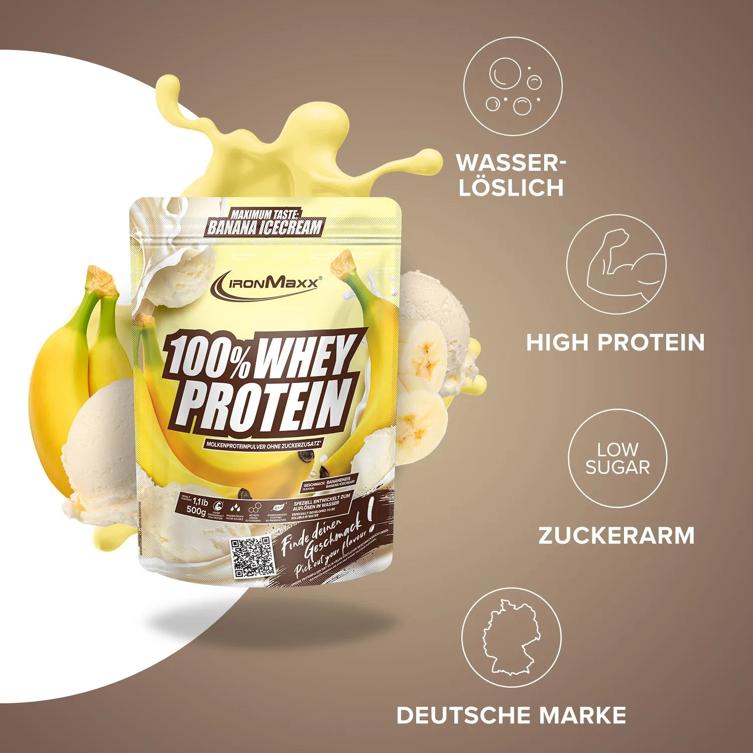 Iron Maxx 100% Whey Protein 500g Banana Ice Cream zuckerfrei