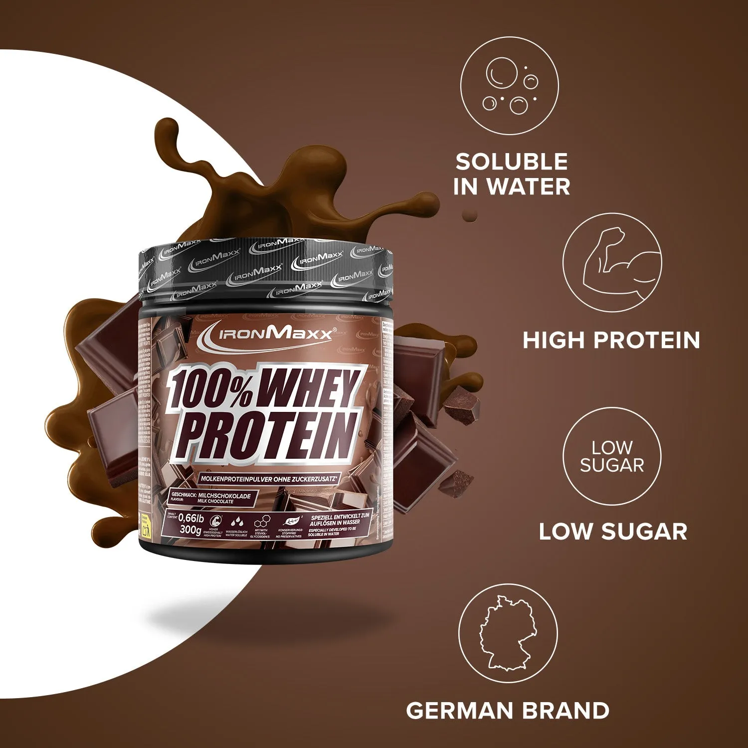 Iron Maxx 100% Whey Protein Milchschokolade Proteinpulver 300g