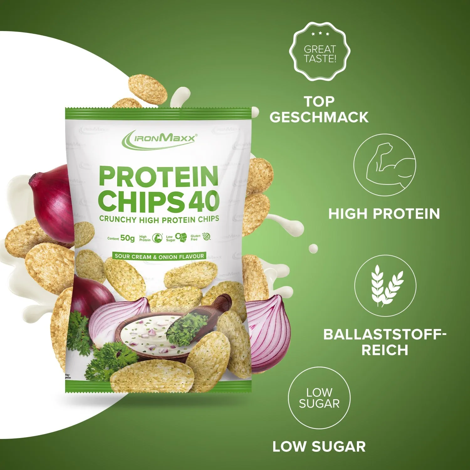 Iron Maxx Protein Chips 40 50g Sour Cream & Onion gebacken