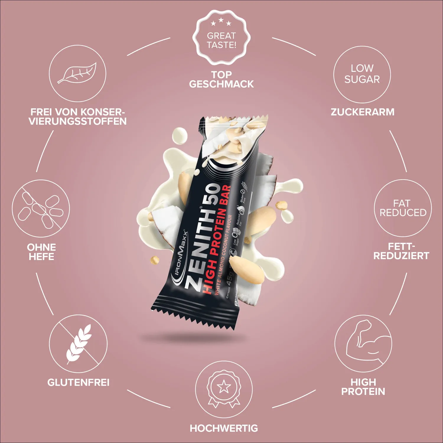 Iron Maxx ZENITH 50 Proteinriegel 16x45 g White Almond Coconut Crisp