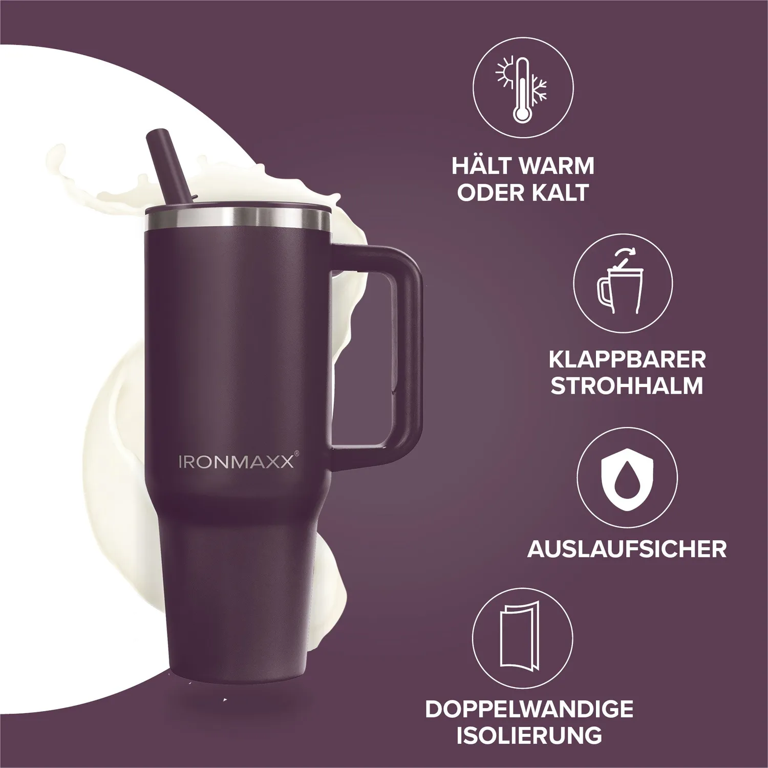 IronMaxx Cup V4.0 1200ml Liquid Cherry Isolierbecher Edelstahl