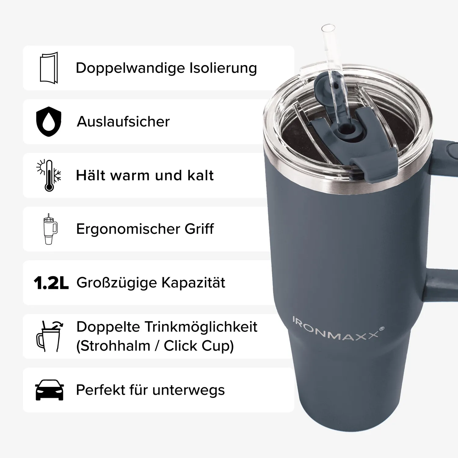 Iron Maxx Cup V3.0 1200 ml Trinkbecher Anthrazit Isoliert