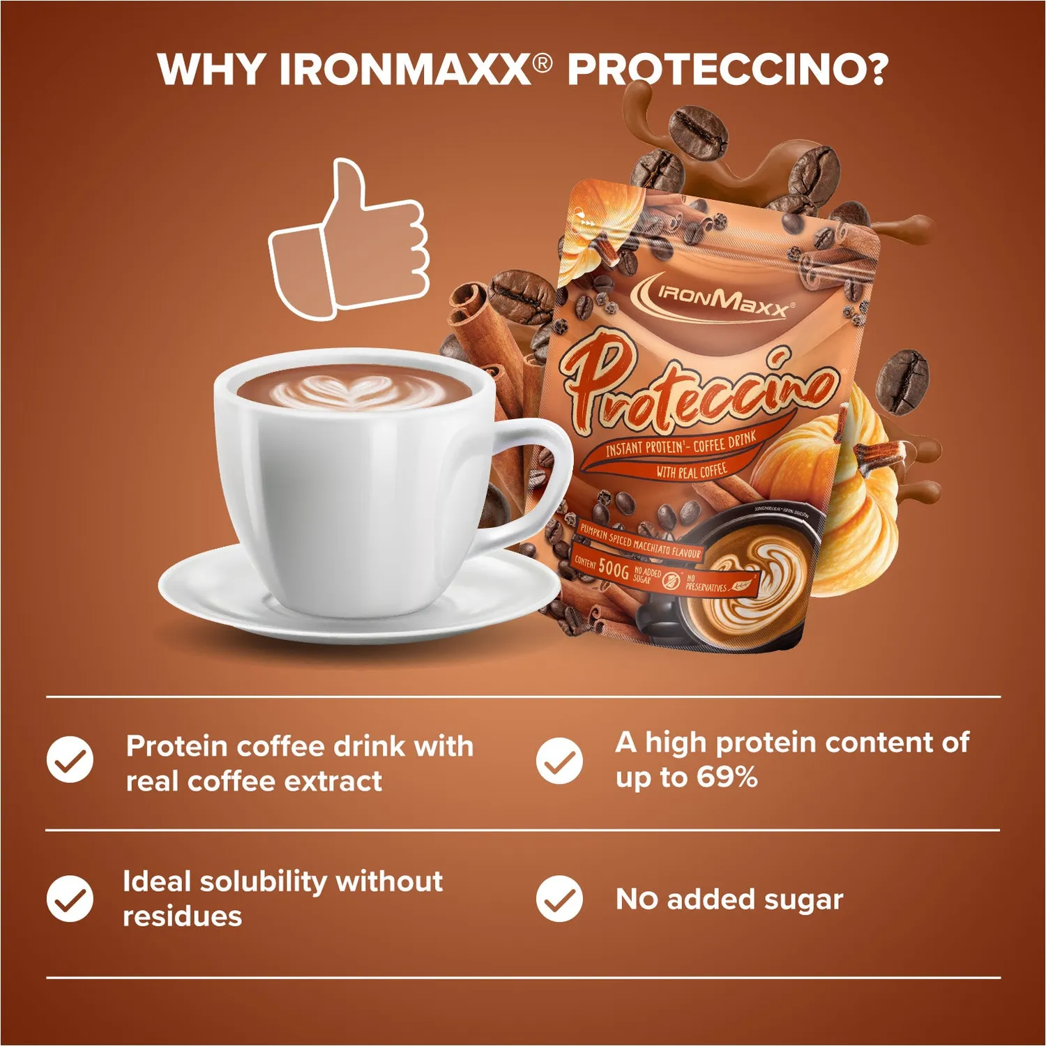 Iron Maxx Proteccino Plant 500g Pumpkin Protein-Kaffee