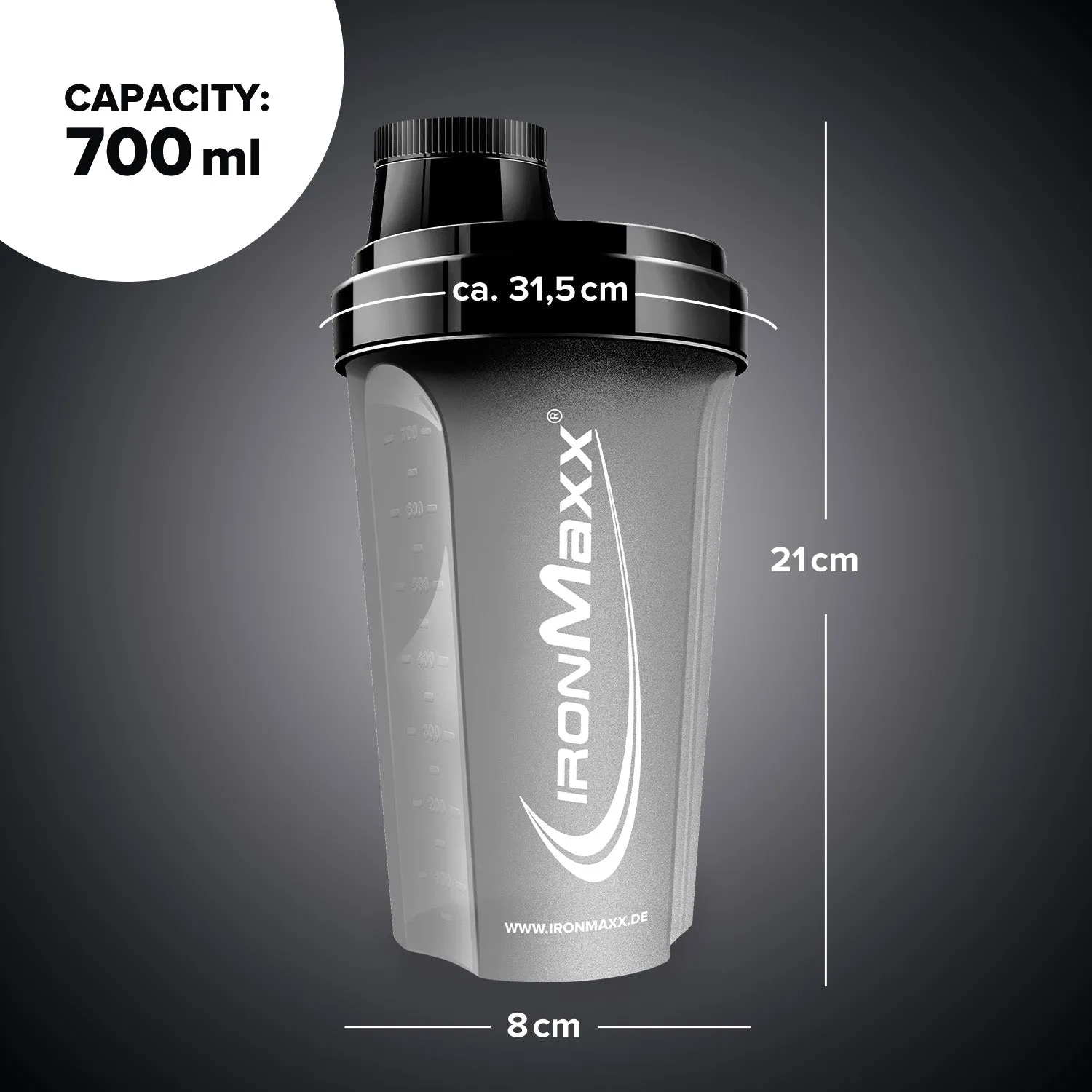 Iron Maxx Shaker 700 ml Schwarz Matt Protein Shaker spülmaschinengeeignet