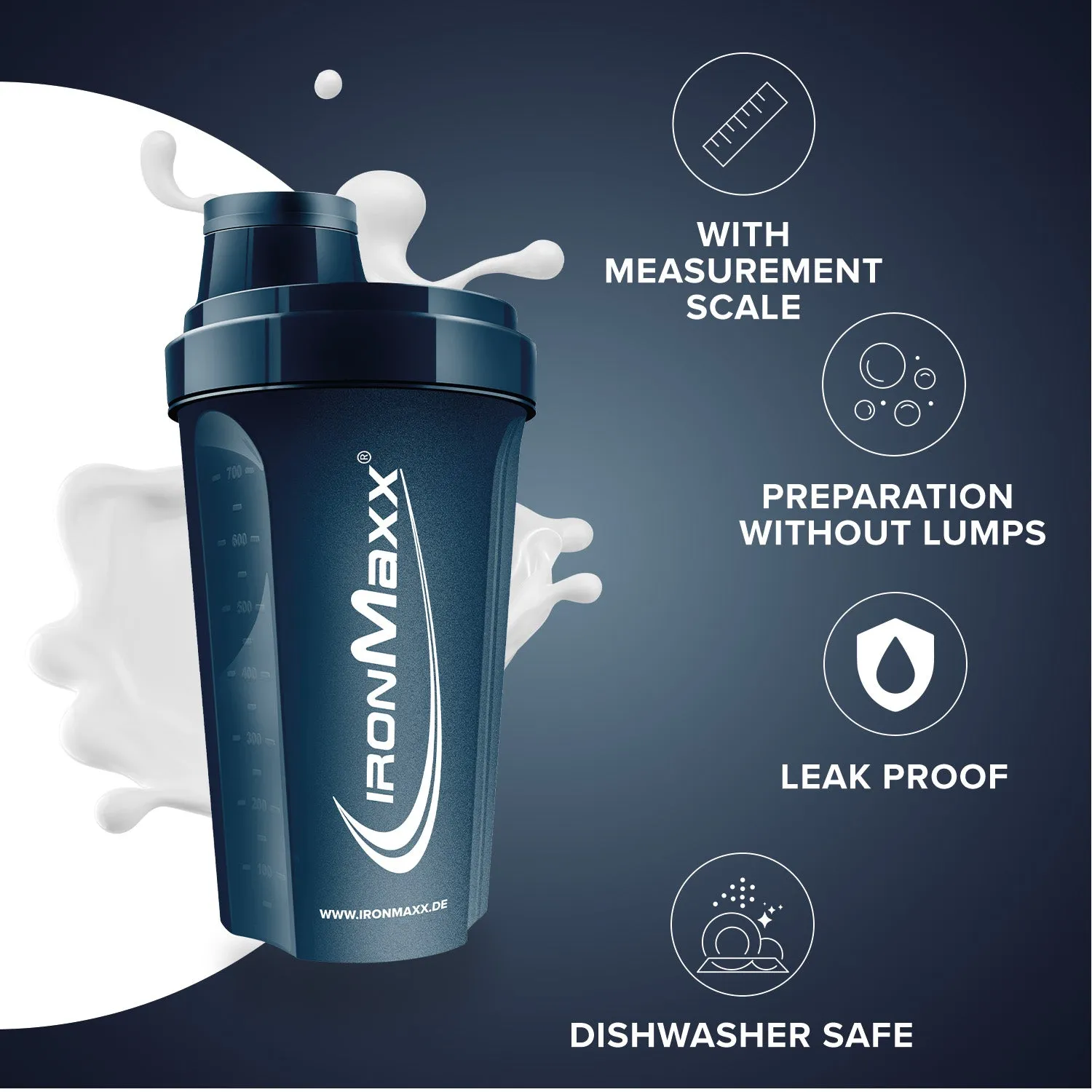 Iron Maxx Shaker 700ml Mistle Blue mit Sieb BPA-frei