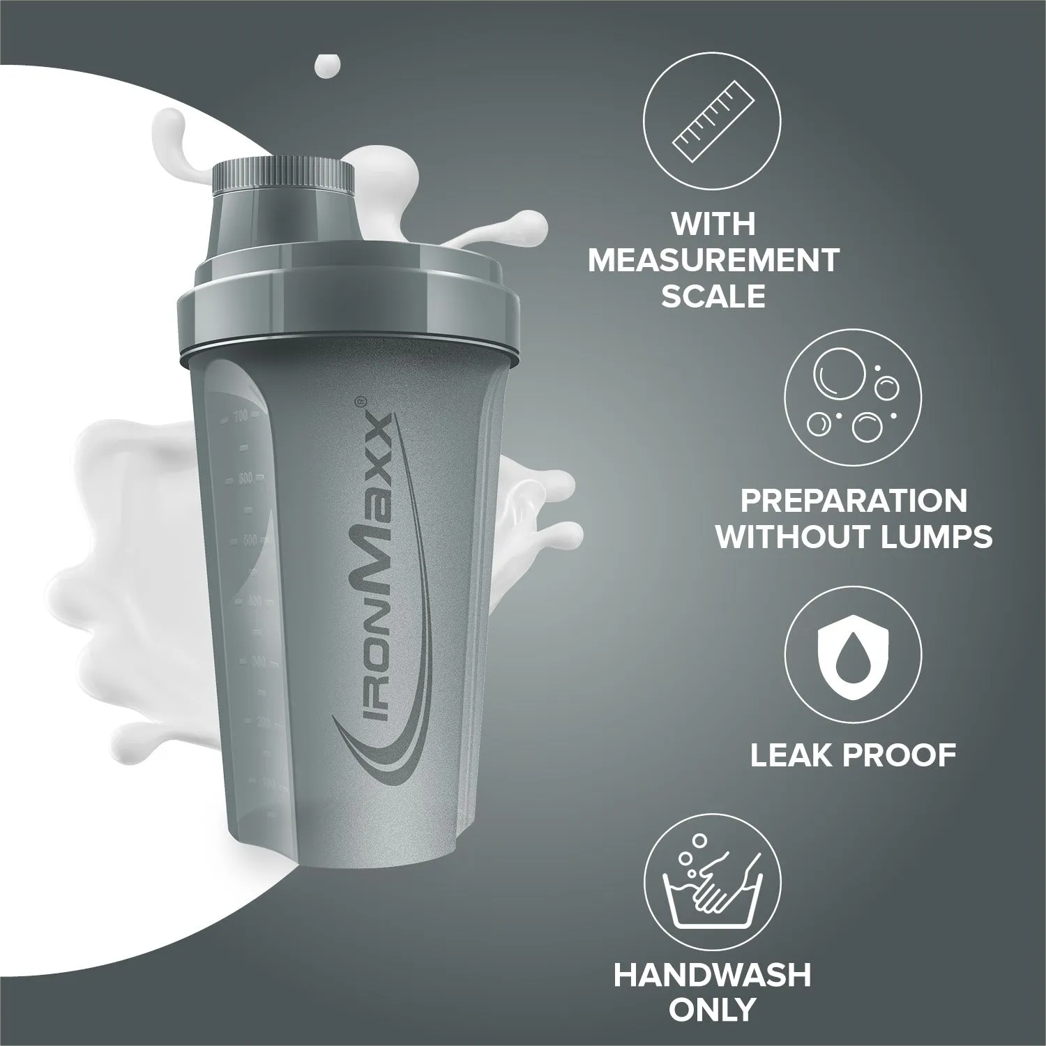 Iron Maxx Shaker 700ml Proteinshaker Ash Grey BPA-frei