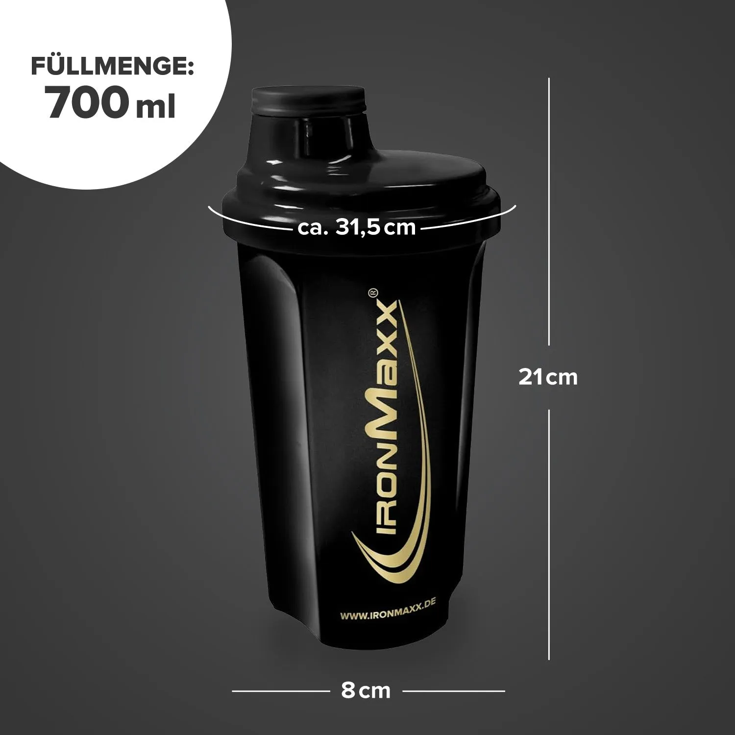 Iron Maxx Shaker 700 ml Protein Shaker Black Gold Mit Sieb