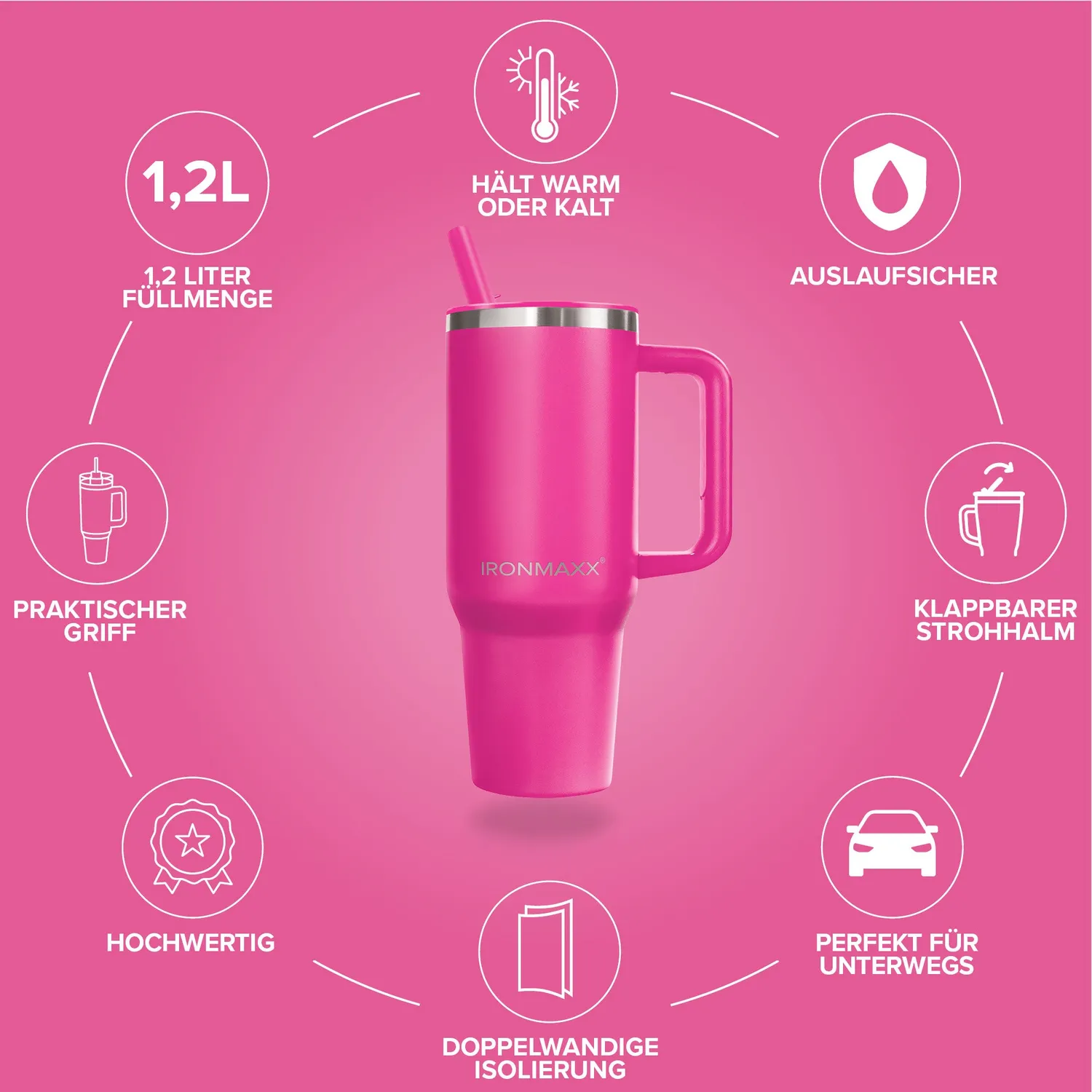 Iron Maxx Cup V4.0 Thermobecher Active Pink 1200 ml isoliert