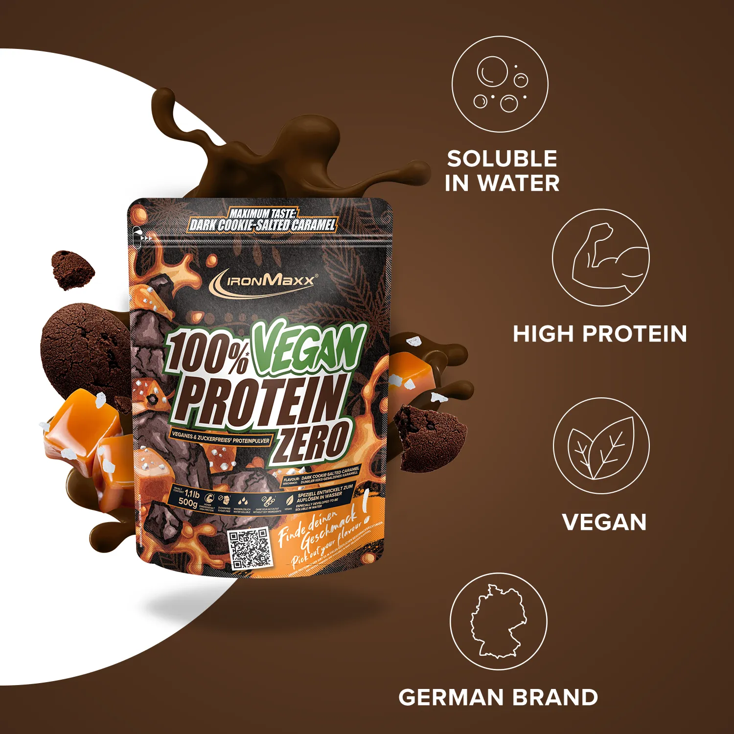 Iron Maxx 100% Vegan Protein Zero 500g Dark Cookie Salted Caramel vegan