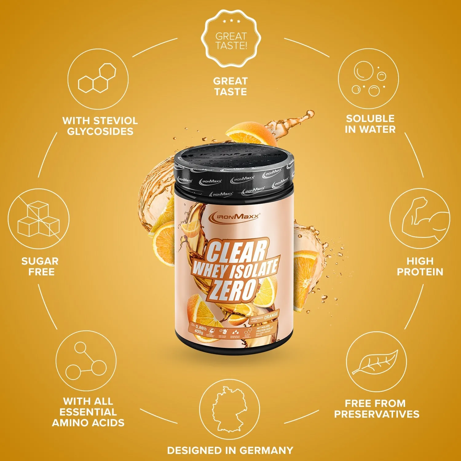Iron Maxx Clear Whey Isolate ZERO Proteinpulver 400 g Orange zuckerfrei
