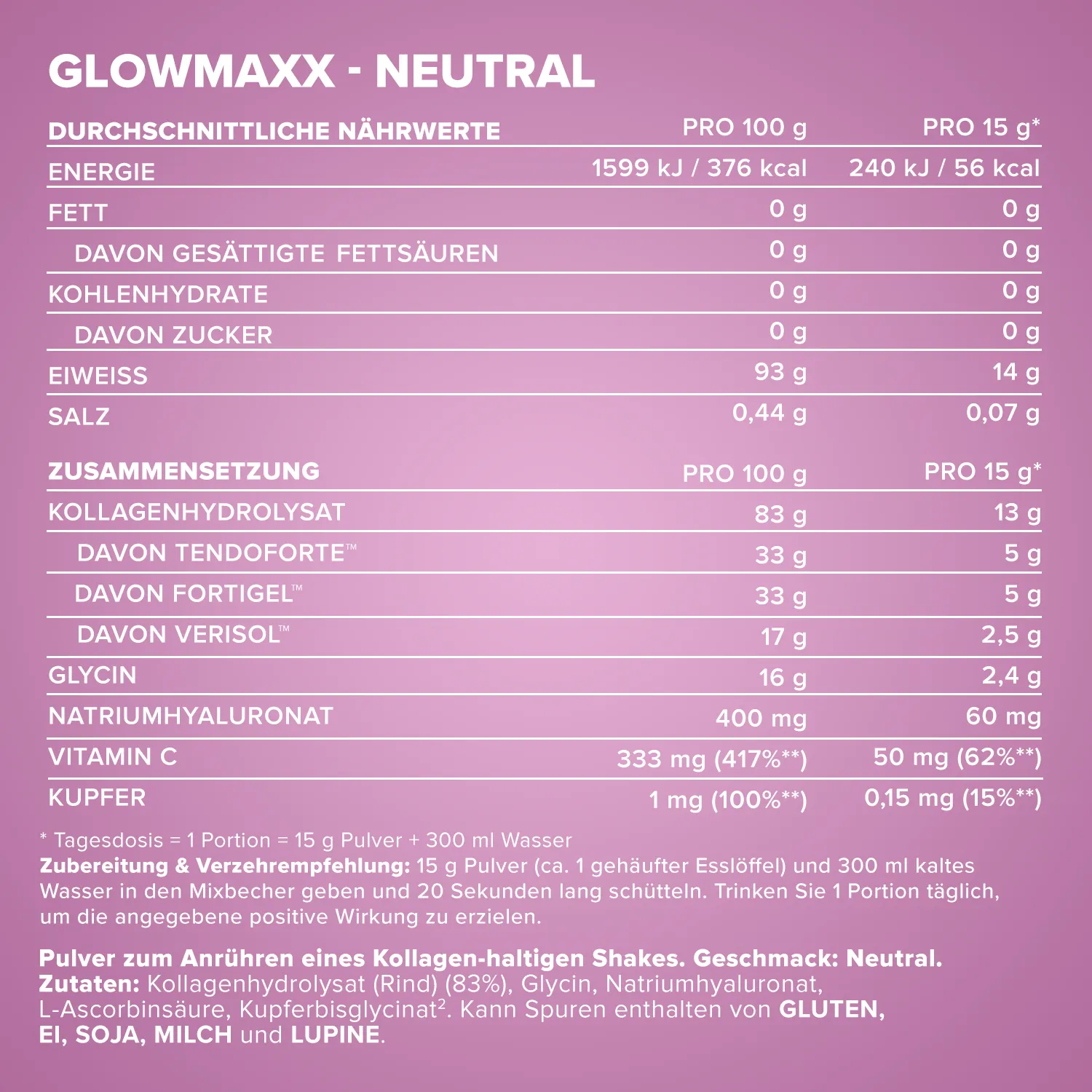 Iron Maxx GlowMaxx 300 g Kollagenpulver Neutral