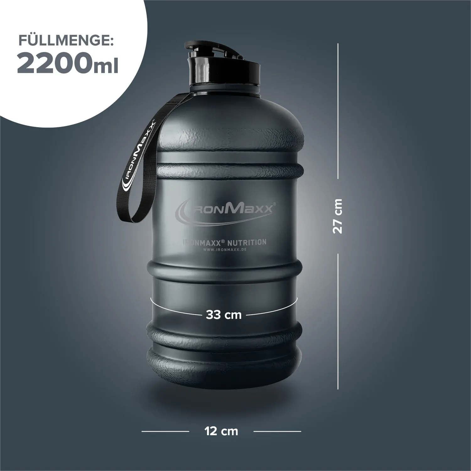 Iron Maxx Water Gallon 2200 ml Trinkflasche Matt Transparent Frosted Deep Black