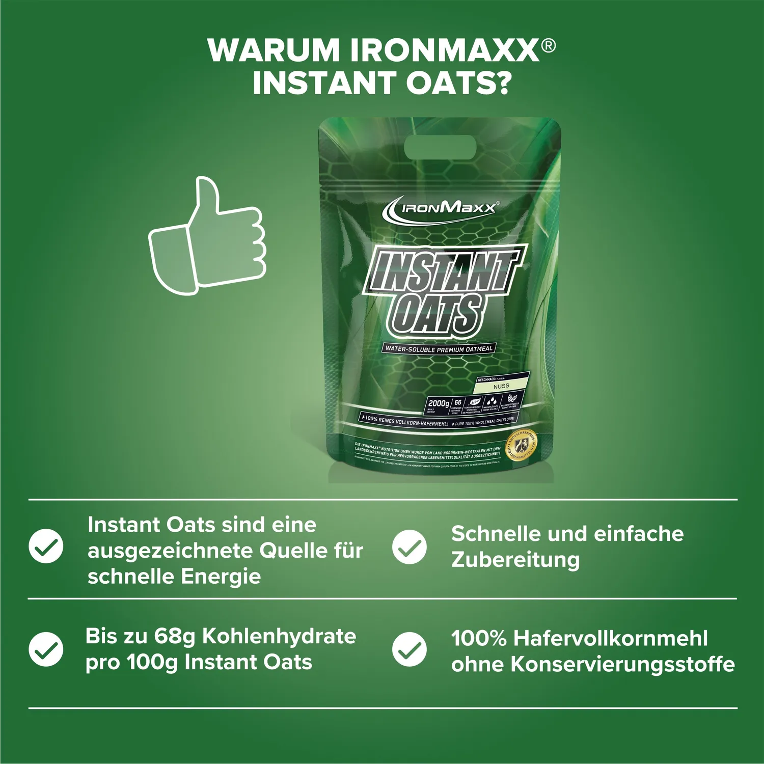 Iron Maxx Instant Oats 2000g Nuss Haferflocken Kohlenhydrate