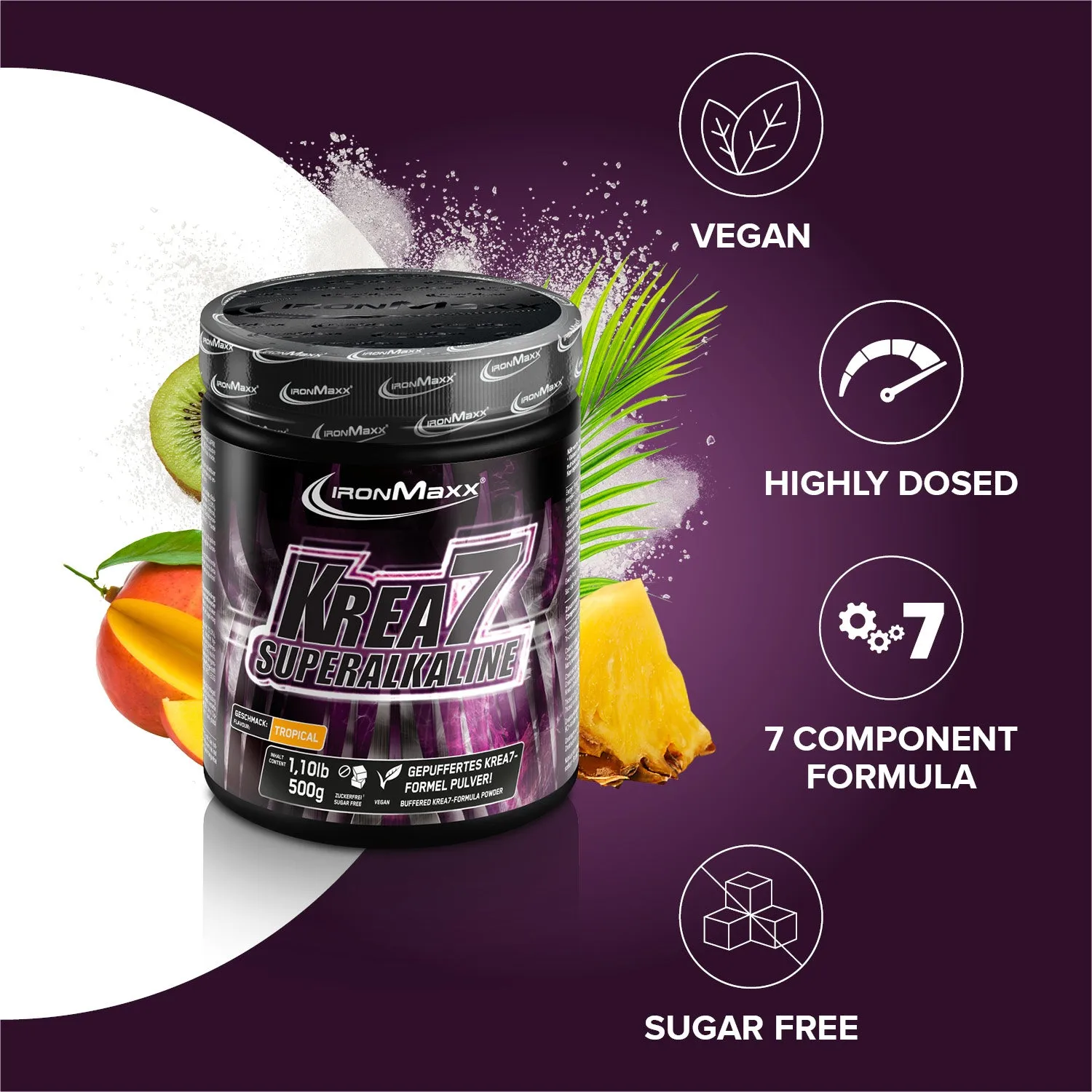 Iron Maxx Krea7 Superalkaline Powder Kreatinpulver Tropical 500 g vegan