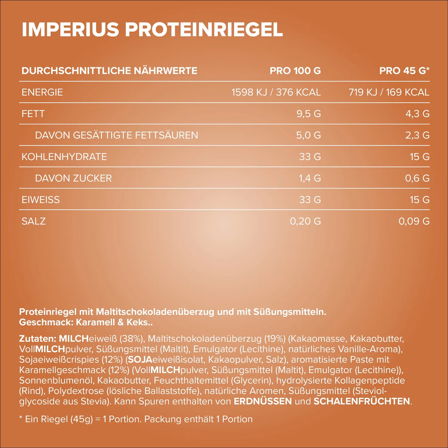 Iron Maxx Imperius Caramel Cookie Proteinriegel 24x45g Tray