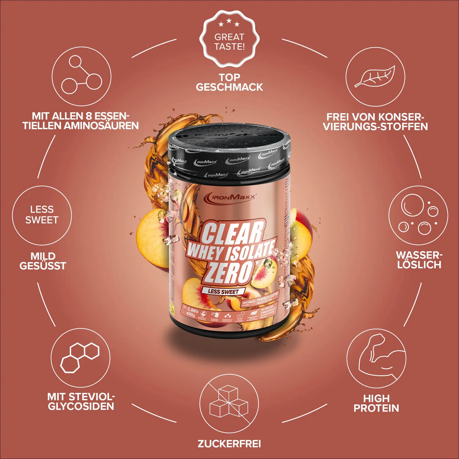 Iron Maxx Clear Whey Isolate ZERO 400 g Peach Ice Tea Proteinpulver