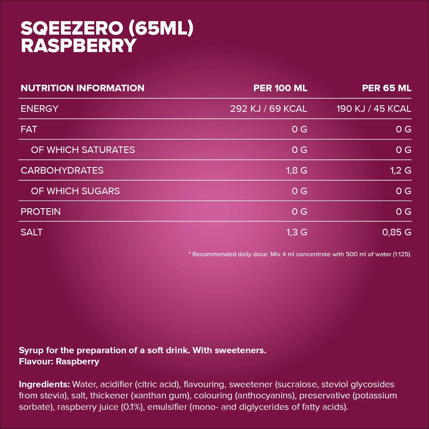 Iron Maxx SqueeZero Sirup Himbeere 65 ml – zuckerfrei