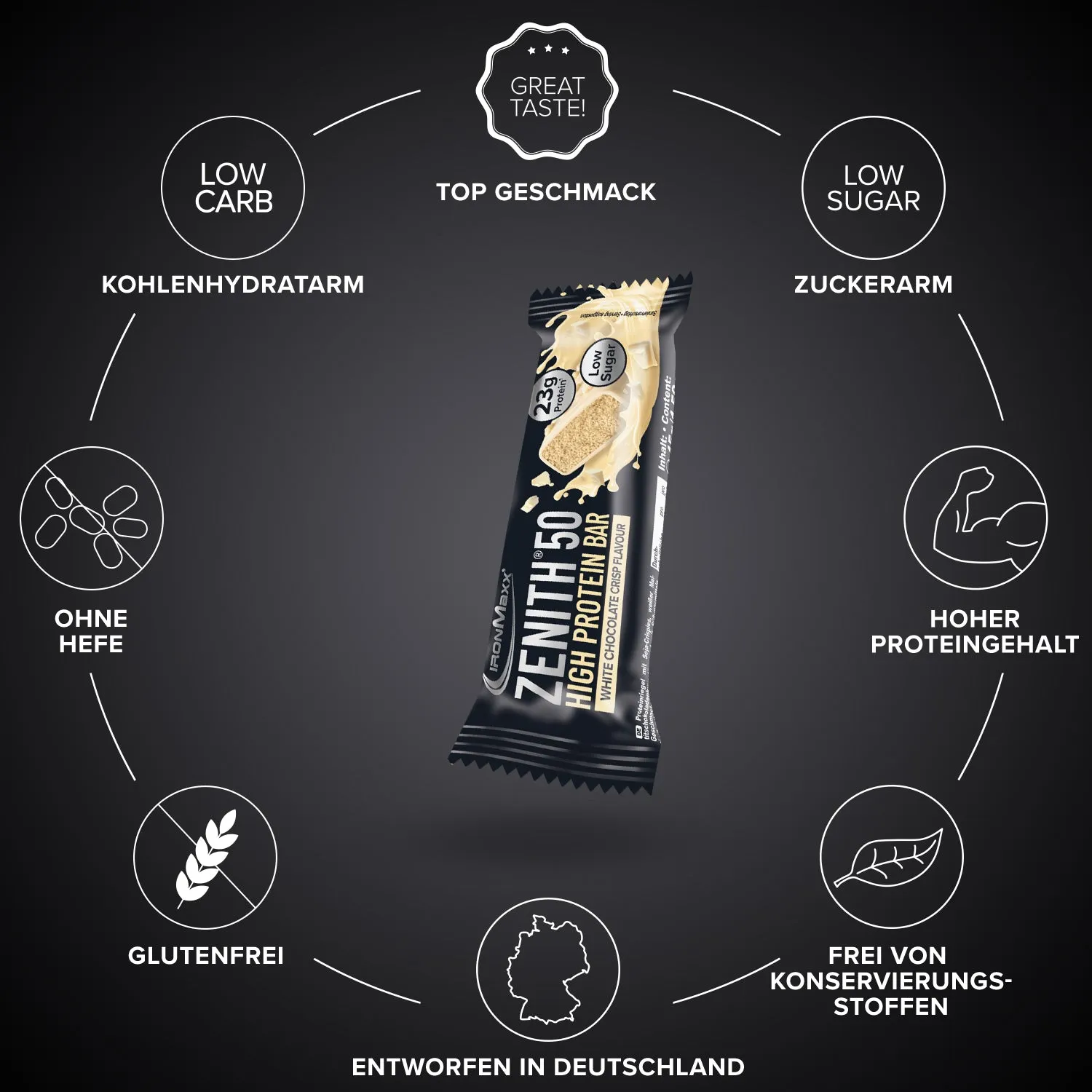 Iron Maxx ZENITH® 50 Protein Riegel White Chocolate Crisp 16 x 45 g