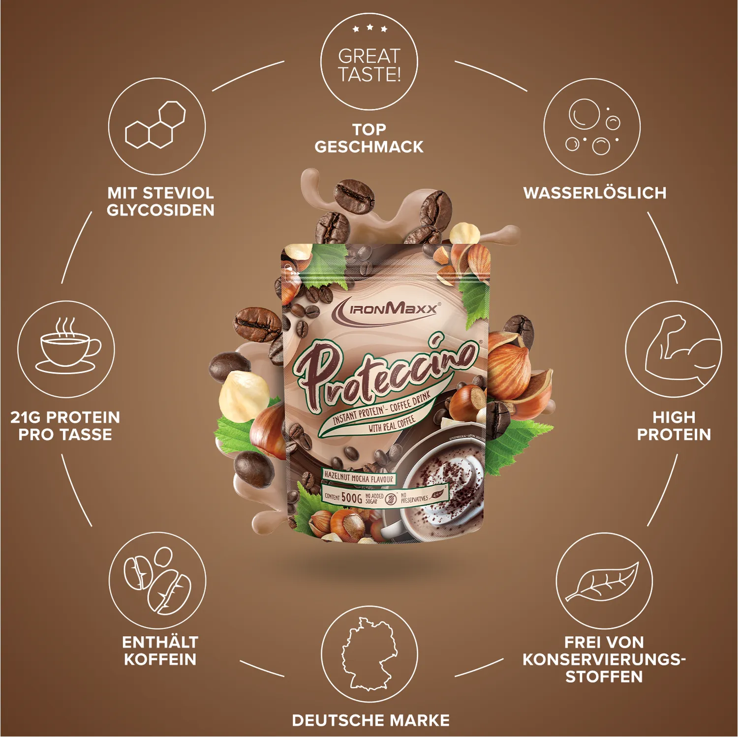 Iron Maxx Proteccino Protein-Kaffee 500g Hazelnut Mocha