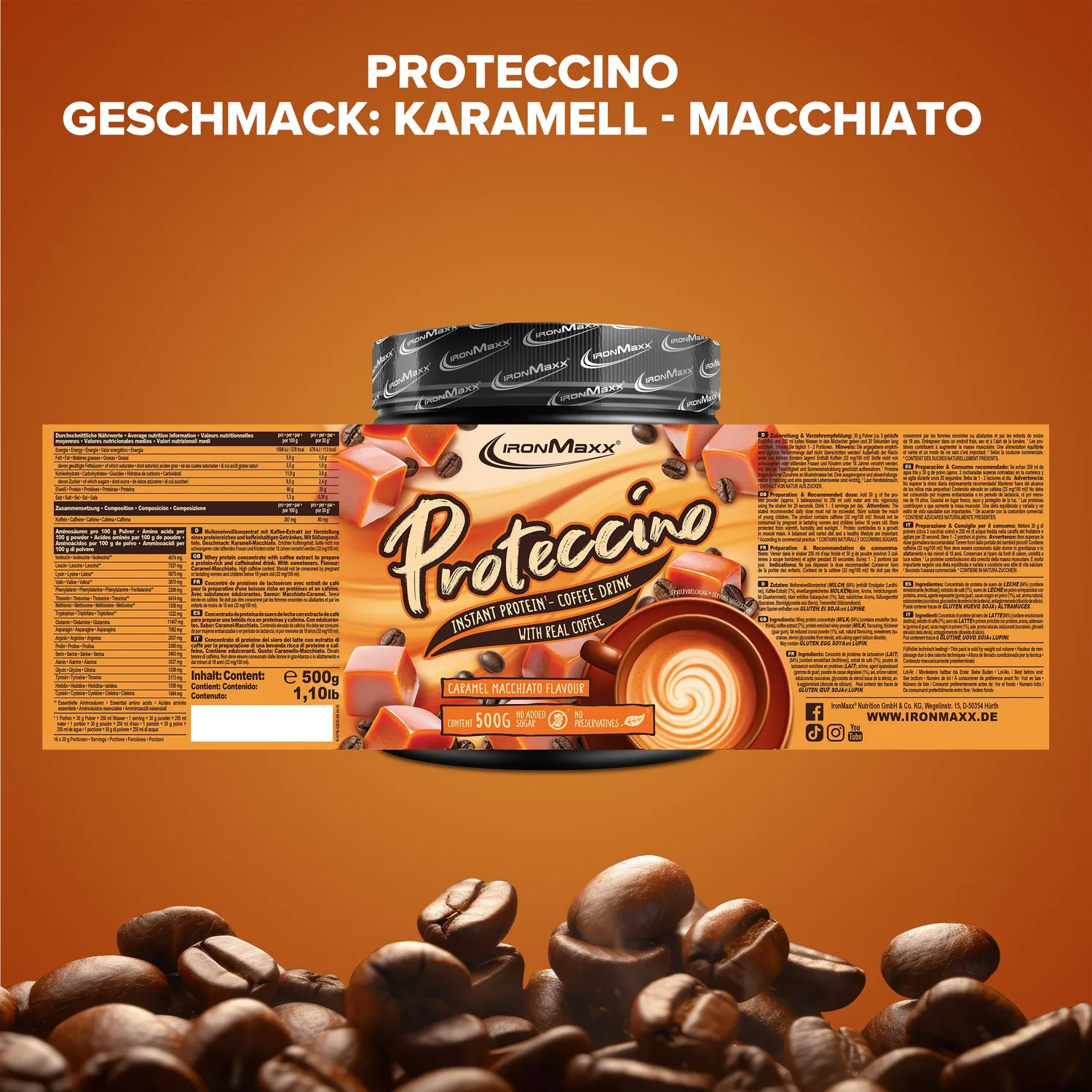 IronMaxx Proteccino Protein Kaffee Caramel 500g