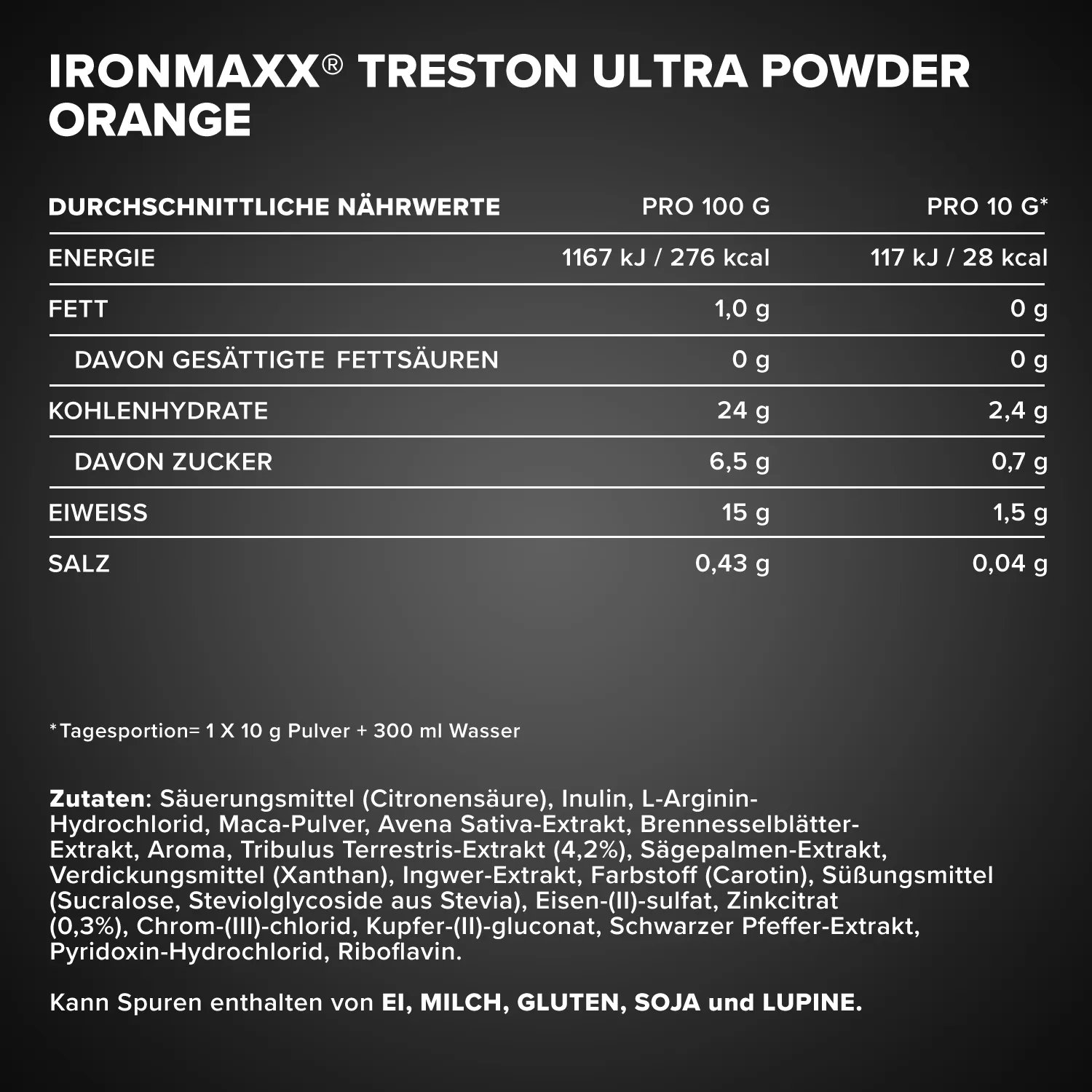 Iron Maxx Teston Ultra Powder Trainingsbooster Orange 500 g zuckerfrei