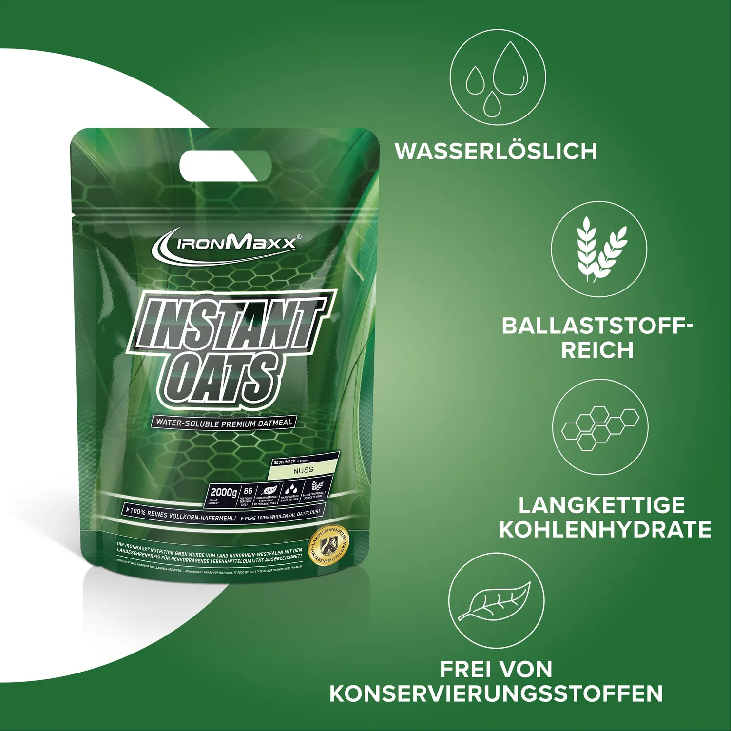 Iron Maxx Instant Oats 2000g Nuss Haferflocken Kohlenhydrate