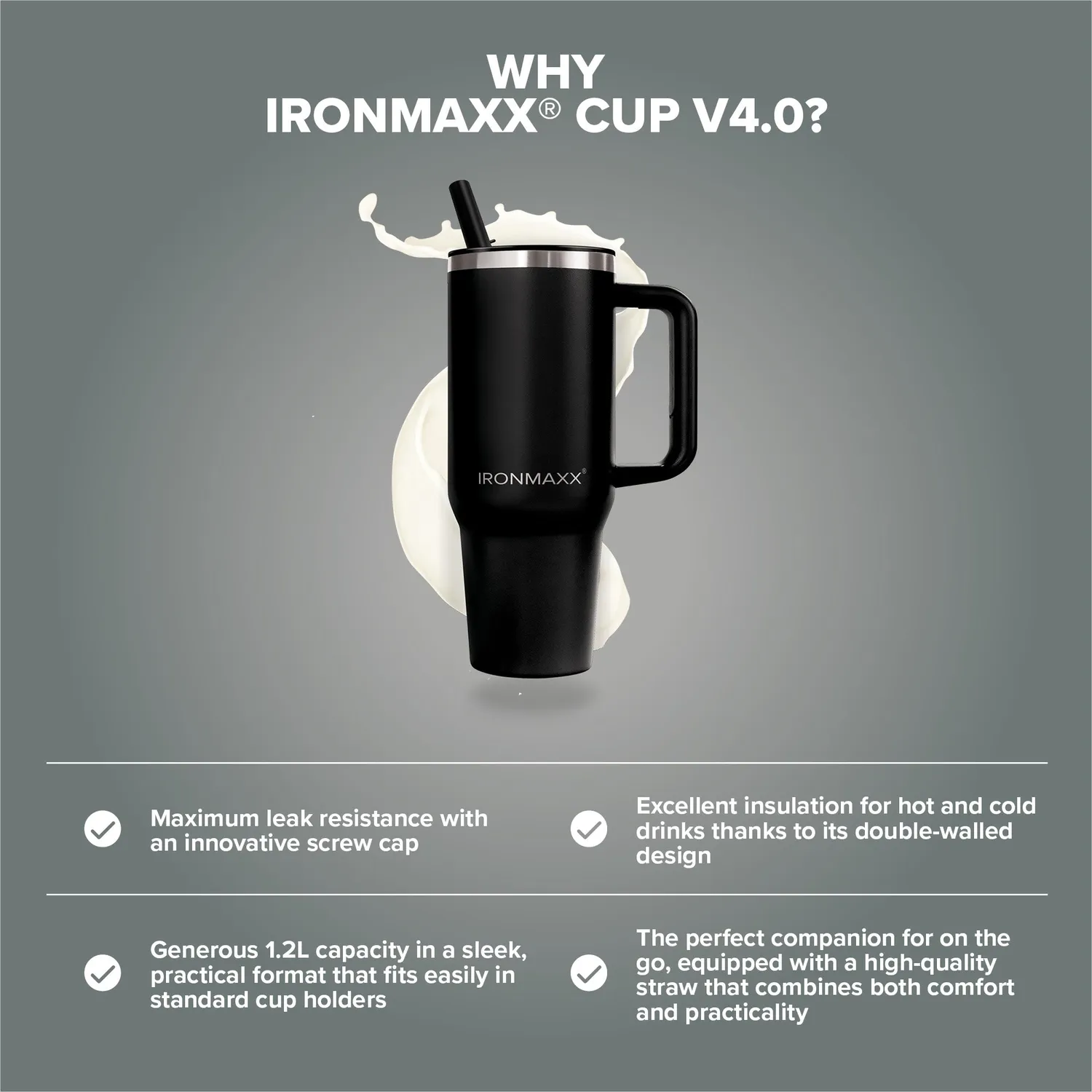 Iron Maxx Cup V4.0 Trinkbecher Deep Black 1200ml isoliert