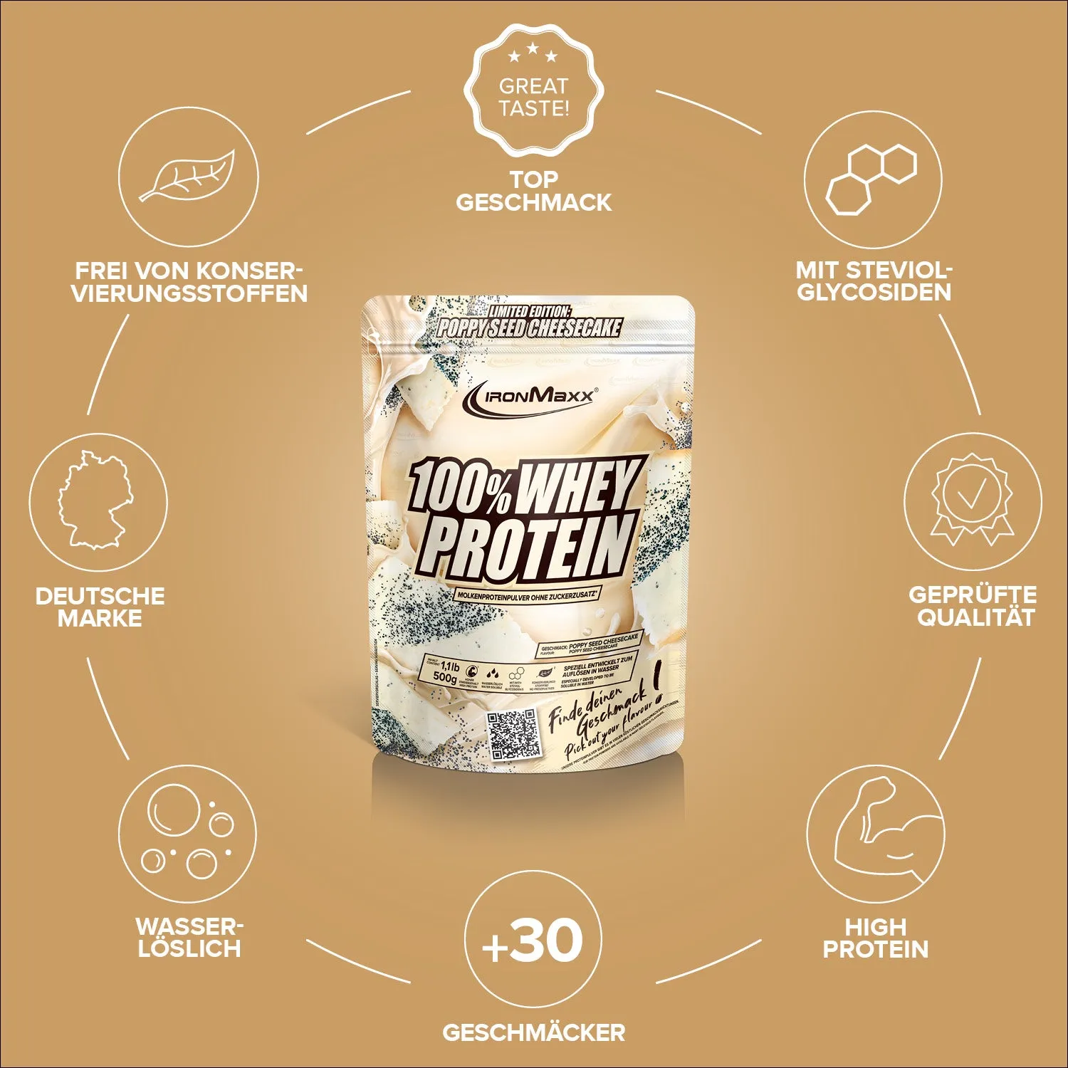 Iron Maxx 100% Whey Protein Pulver 500g Poppy Seed Cheesecake
