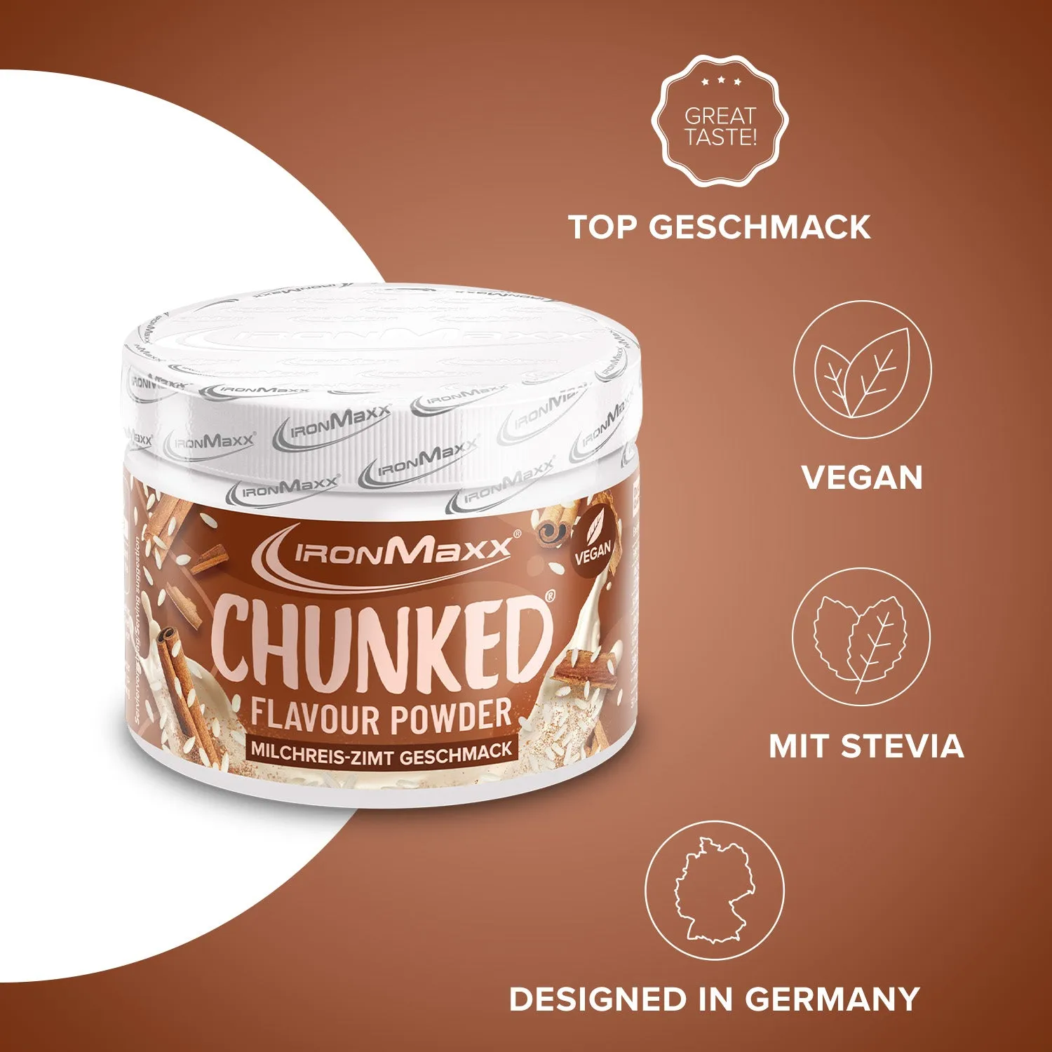 IronMaxx Chunked Geschmackspulver 150g Milchreis-Zimt vegan