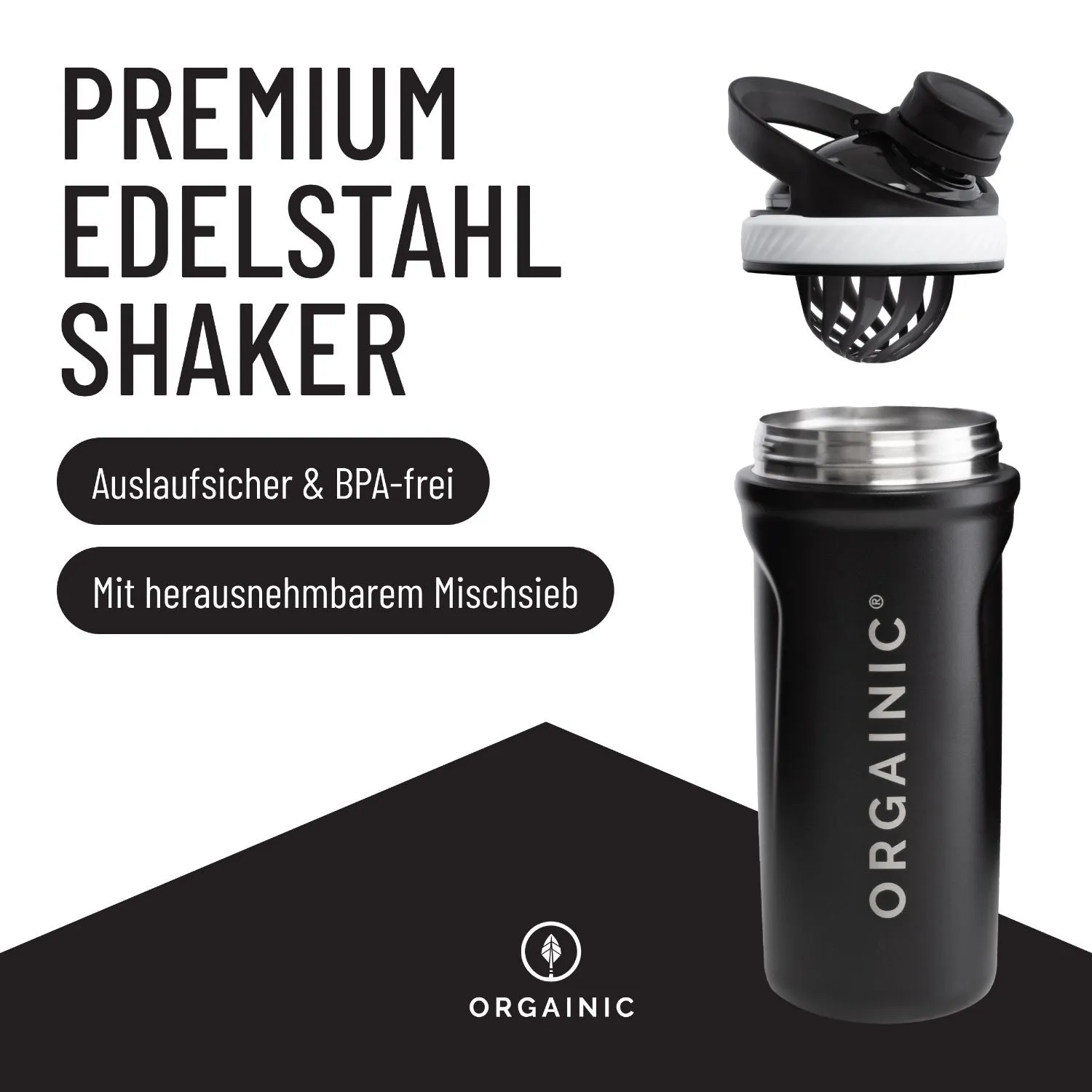 ORGAINIC Shaker 2.0 Edelstahl 700ml Black isoliert