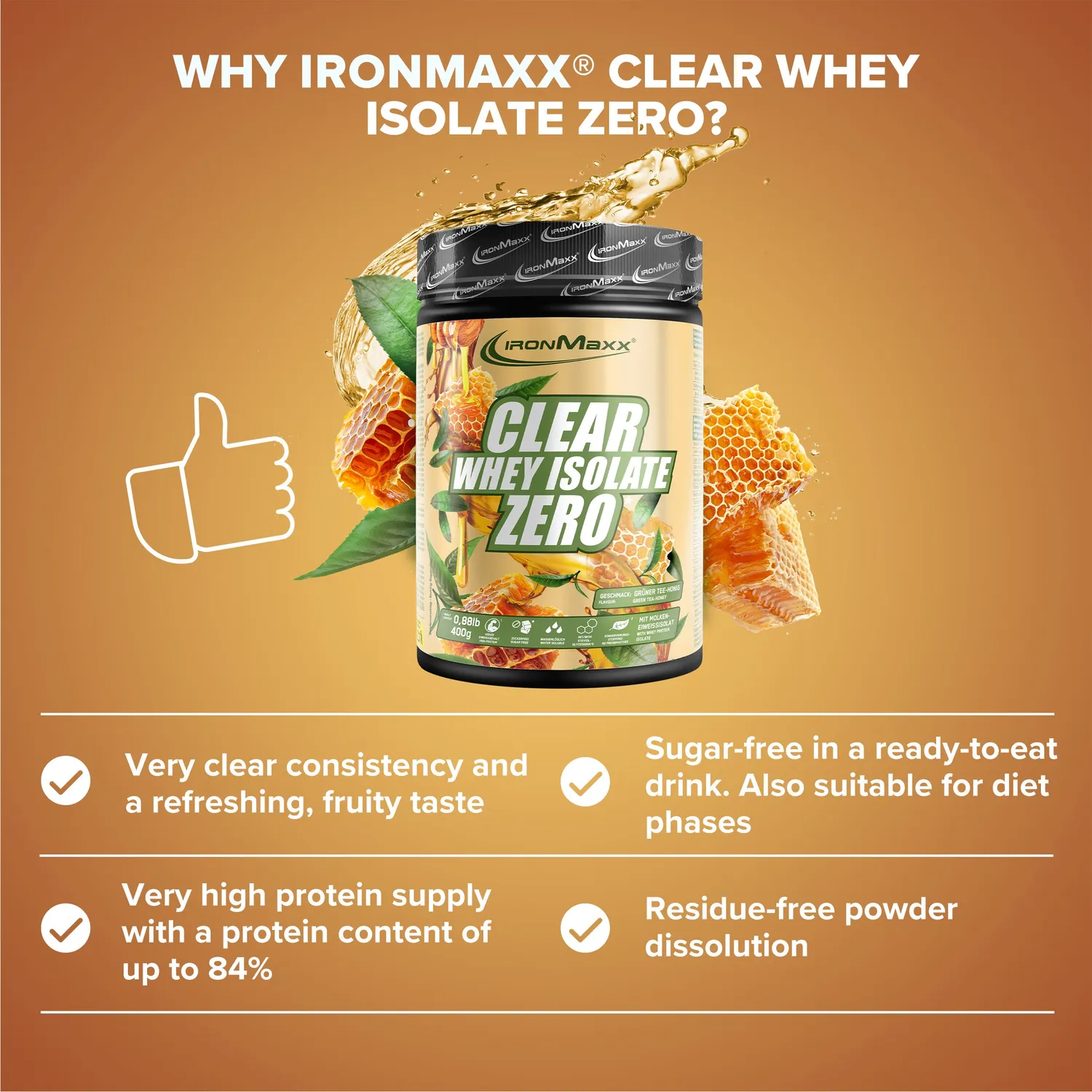 Iron Maxx Clear Whey Isolate ZERO Honey Green Tea 400g