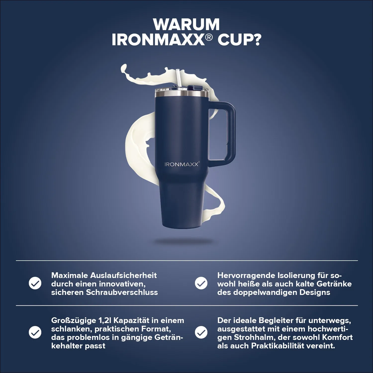 Iron Maxx Cup V3.0 Thermobecher Navy Blue 1200 ml isoliert