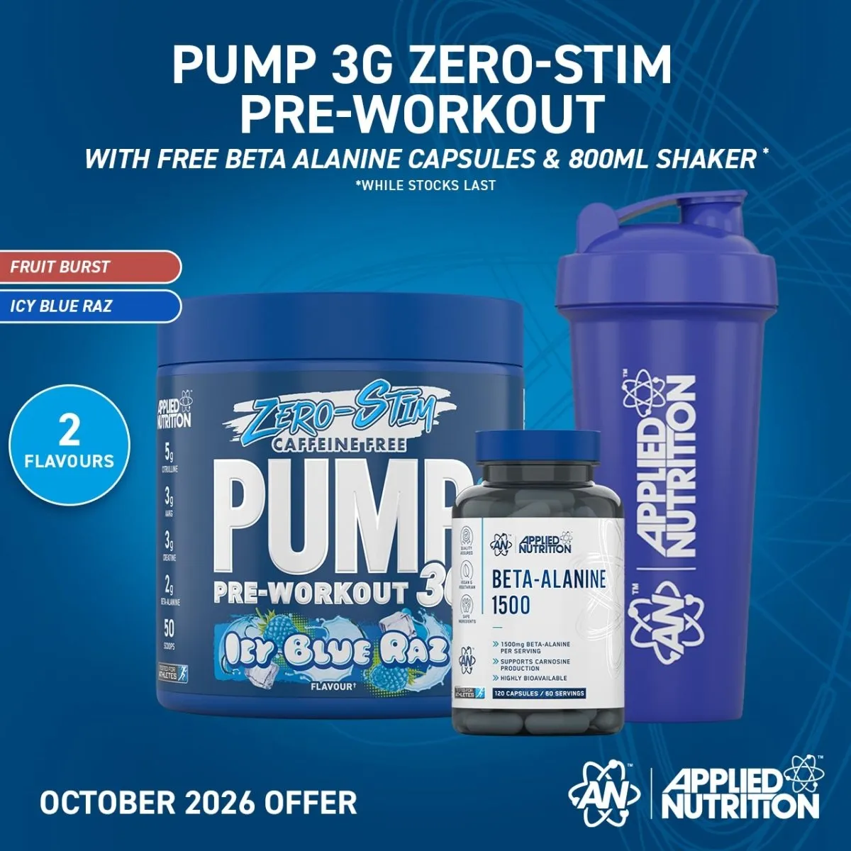 Applied Nutrition Pump 3G Zero Stim Pre-Workout Eisblauer Raz 375 g koffeinfrei