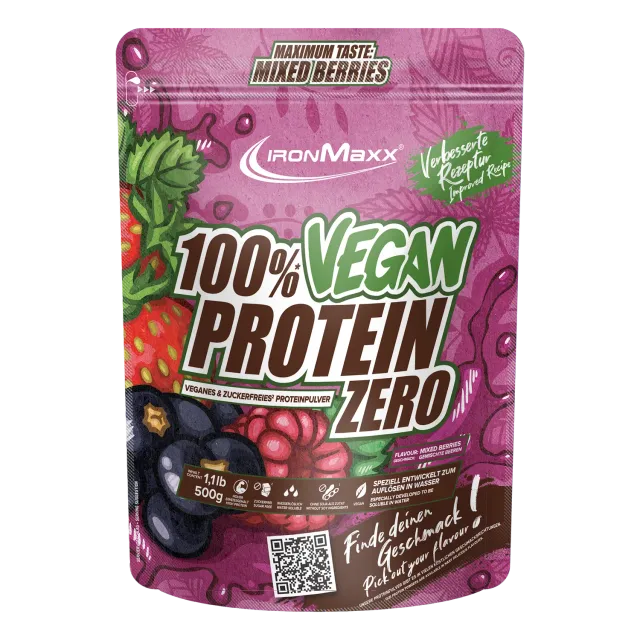Iron Maxx 100% Vegan Protein Zero Proteinpulver 500 g Mixed Berries zuckerfrei