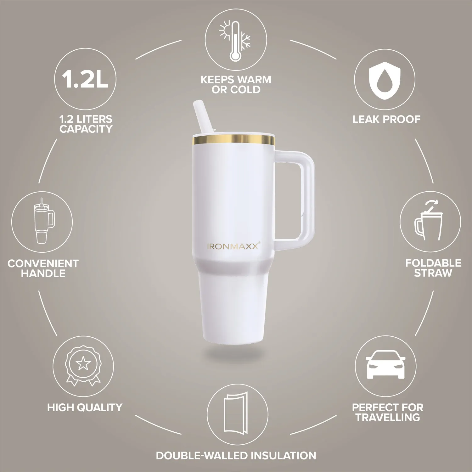 IronMaxx Cup V4.0 Trinkbecher 1200ml Whey White