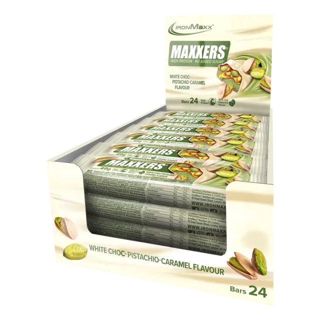 Iron Maxx Maxxers White Choc Pistachio Riegel 24x49g zuckerfrei