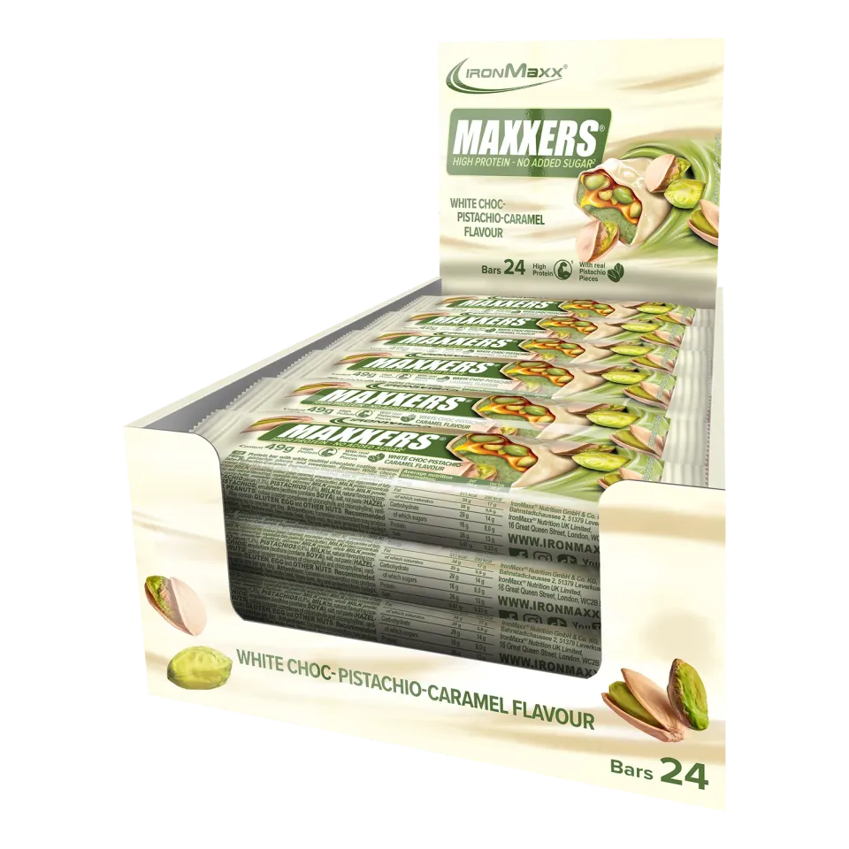 Iron Maxx Maxxers White Choc Pistachio Riegel 24x49g zuckerfrei
