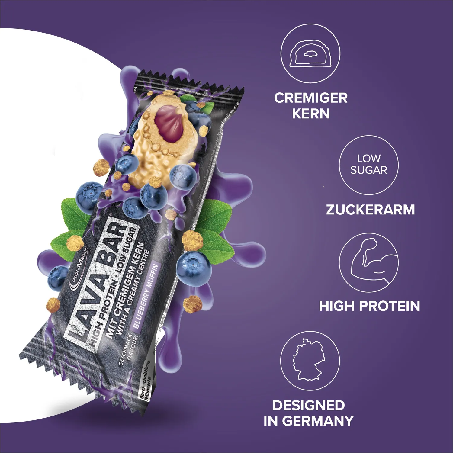 Iron Maxx Lava Bar Protein Riegel 40g Blueberry Muffin Low Sugar