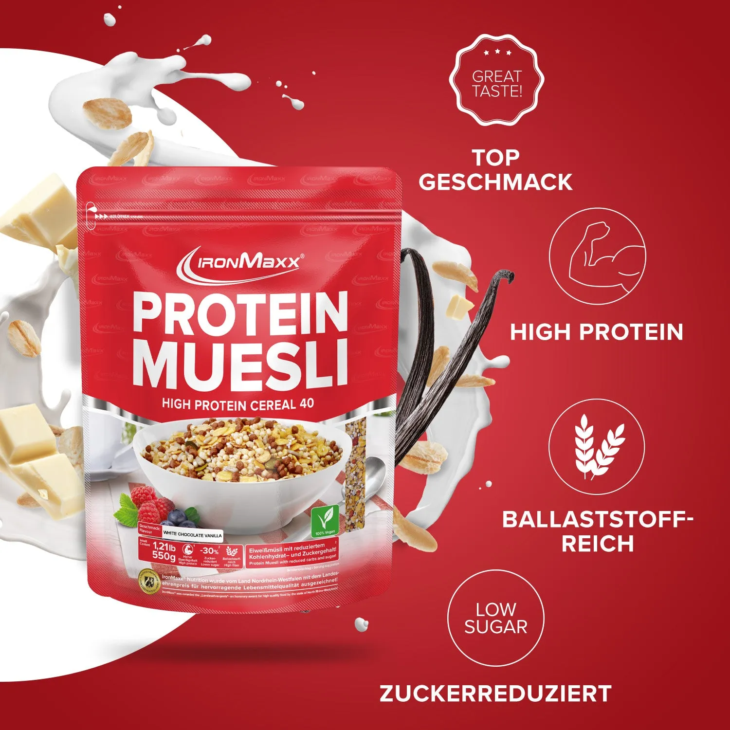 Iron Maxx Protein Müsli White Chocolate Vanilla 550 g vegan