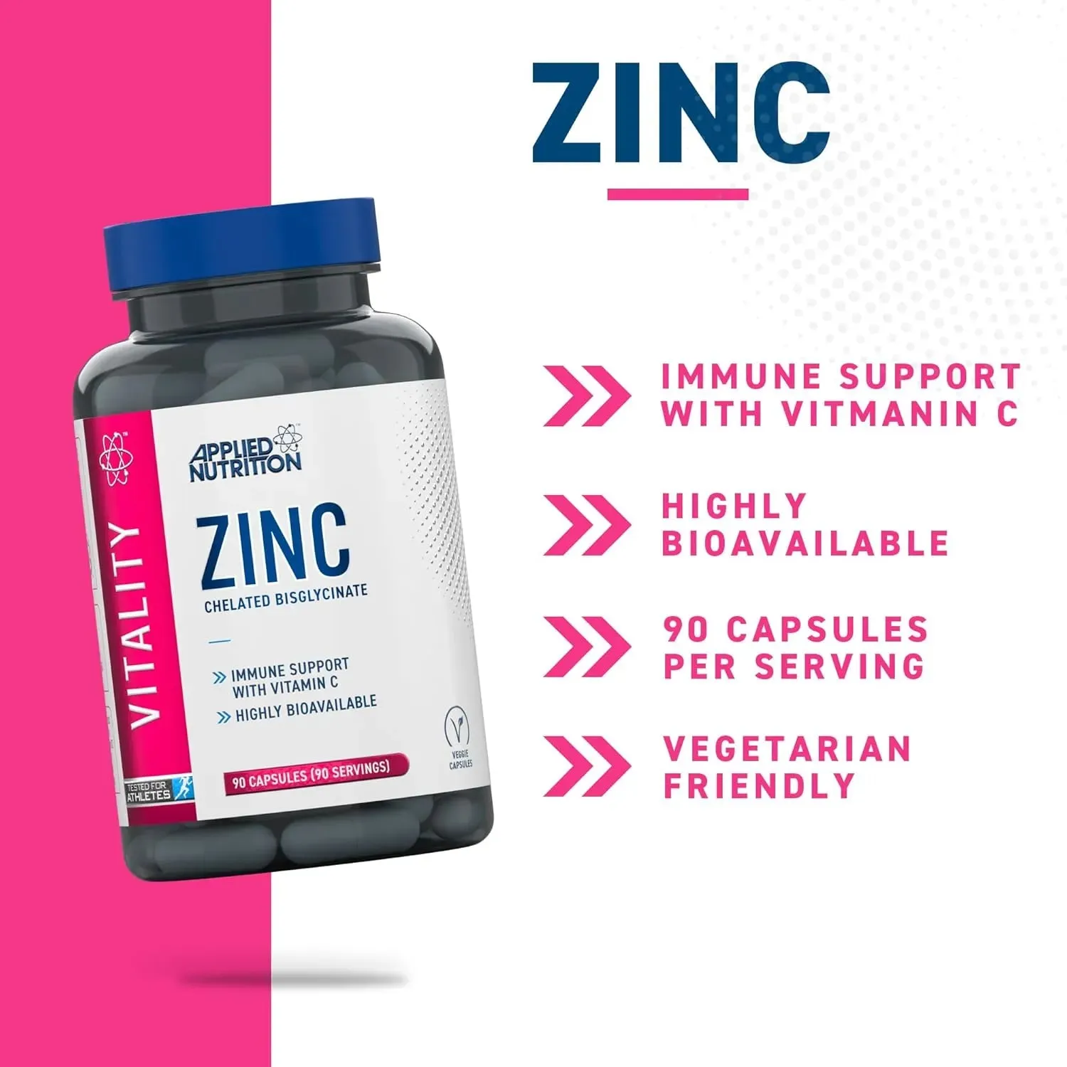 Applied Nutrition Vitality Zink Kapseln 90 Kapseln mit Vitamin C
