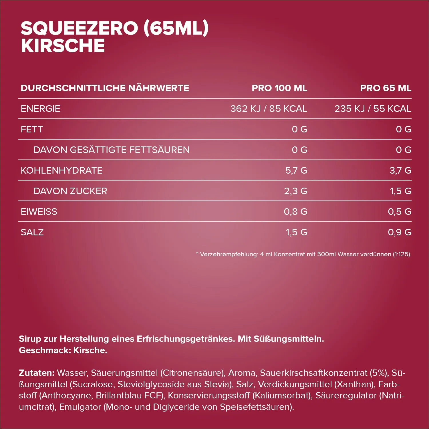 Iron Maxx SqueeZero Sirup Cherry 65ml zuckerfrei