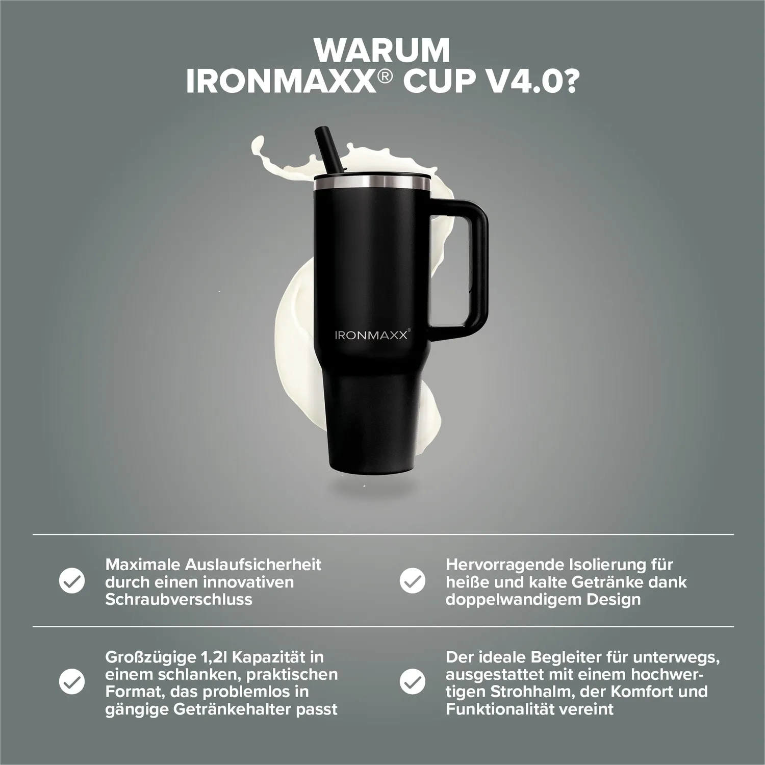 Iron Maxx Cup V4.0 Trinkbecher Deep Black 1200ml isoliert