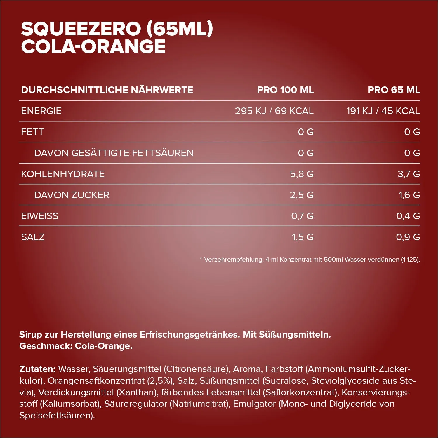 Iron Maxx SqueeZero Cola Orange Sirup 65ml zuckerfrei