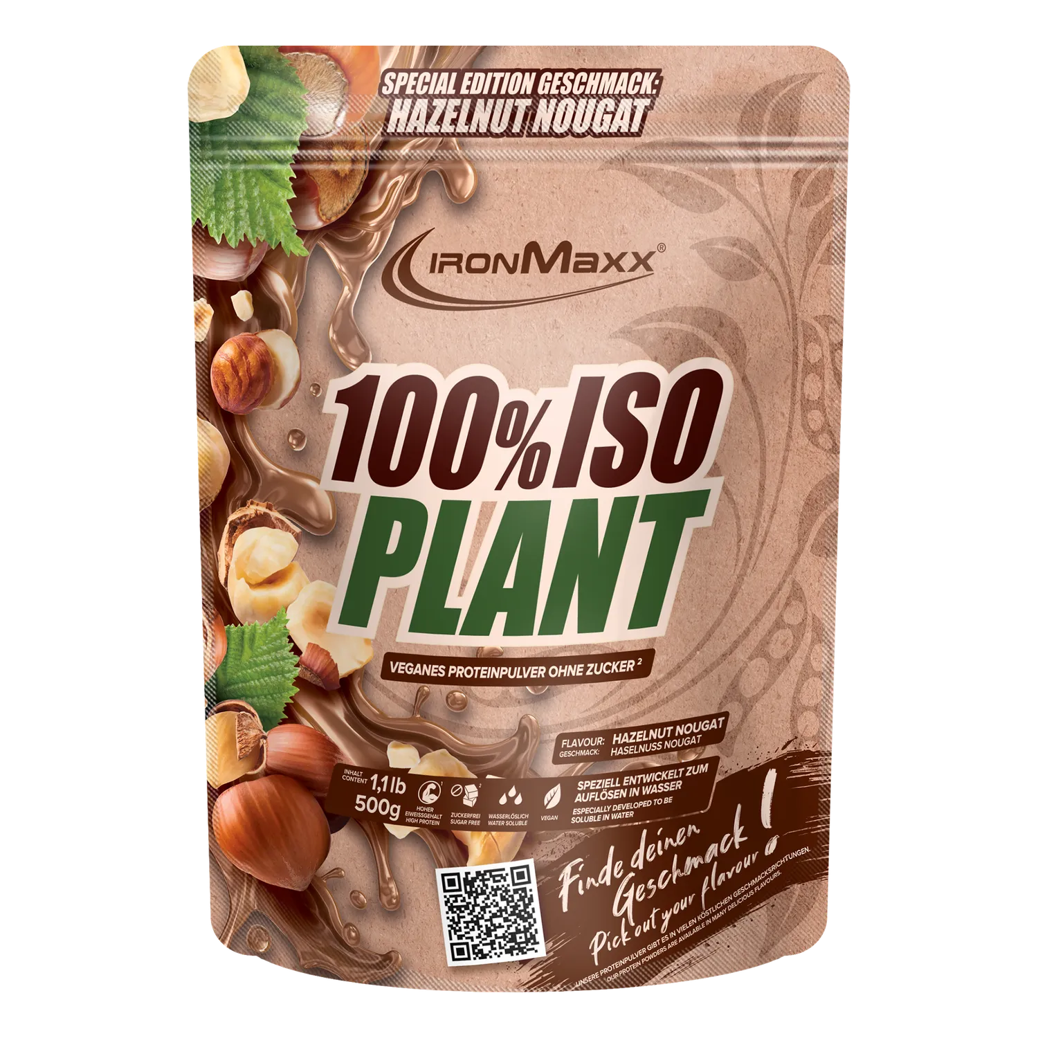 Iron Maxx 100% Isolat Plant Pulver 500g Hazelnut Nougat vegan