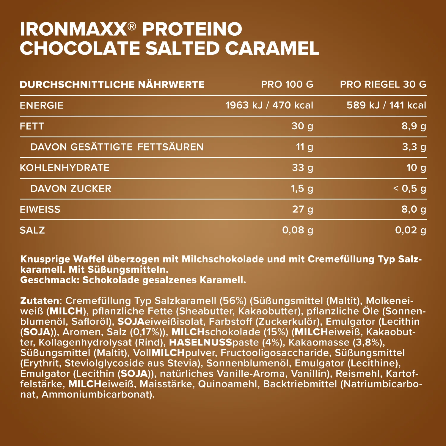 Iron Maxx Proteino Proteinriegel Chocolate Salted Caramel 12 x 30 g zuckerreduziert