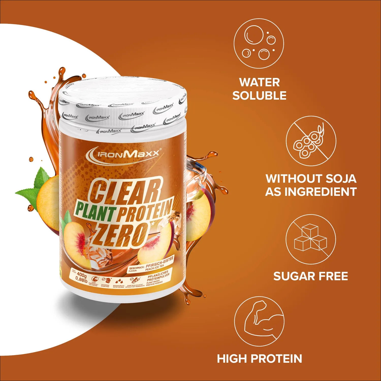 Iron Maxx Clear Plant Protein ZERO 400 g Proteinpulver Peach Ice Tea vegan