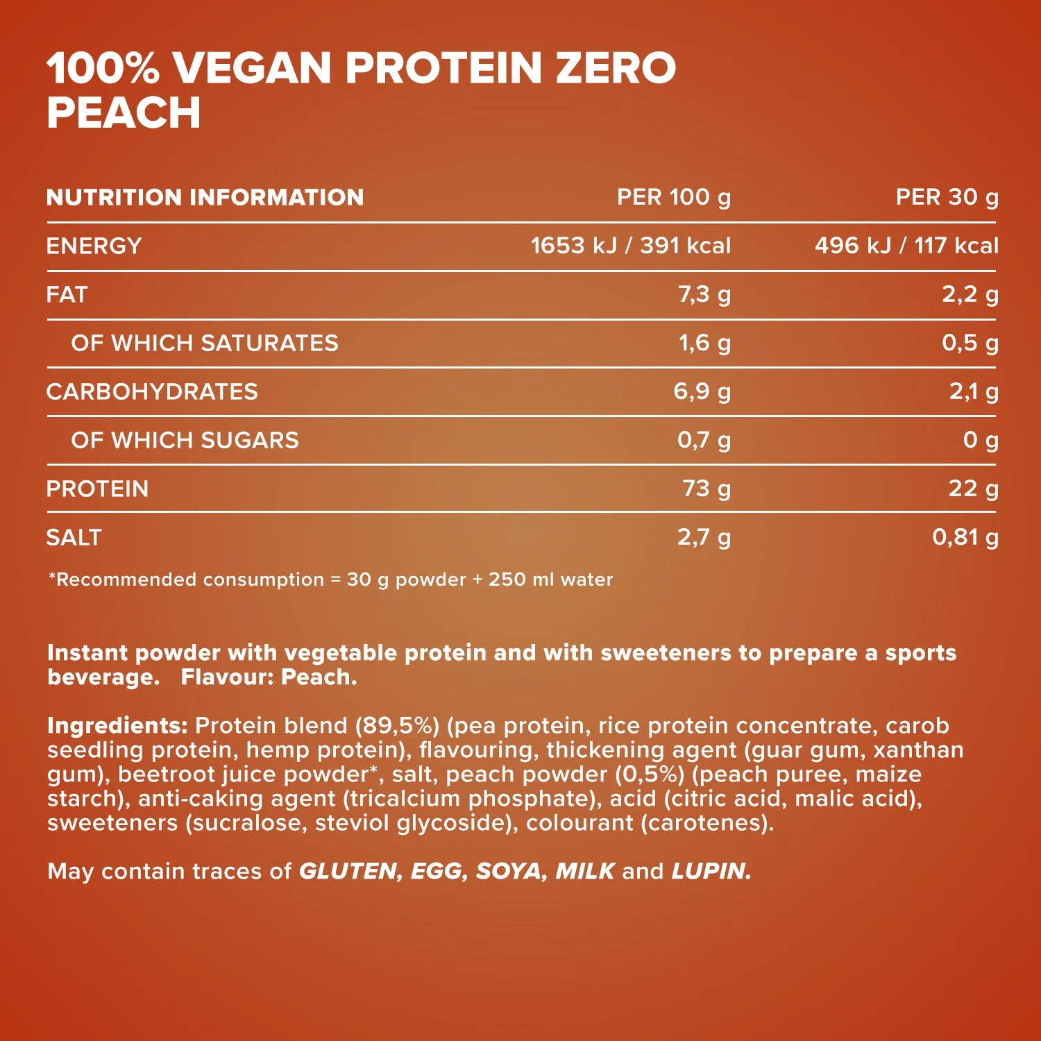 Iron Maxx 100% Vegan Protein Zero Proteinpulver 500g Sweet Peach zuckerfrei