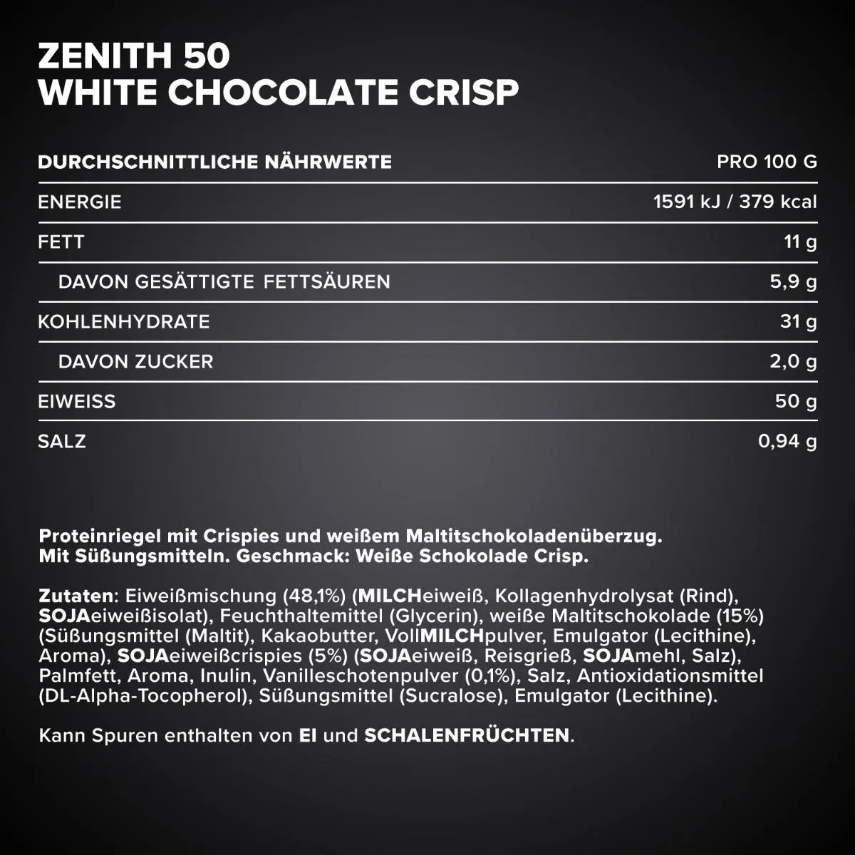 Iron Maxx ZENITH® 50 Protein Riegel 12x100g White Chocolate Crisp zuckerarm